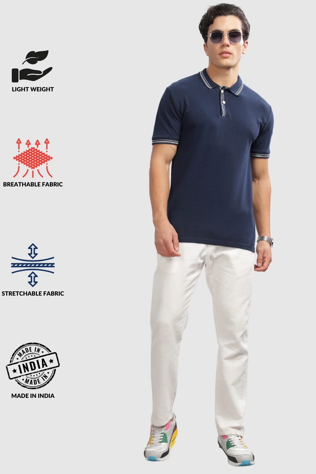 Men Navy Regular Fit Polo T-Shirt - Image 4