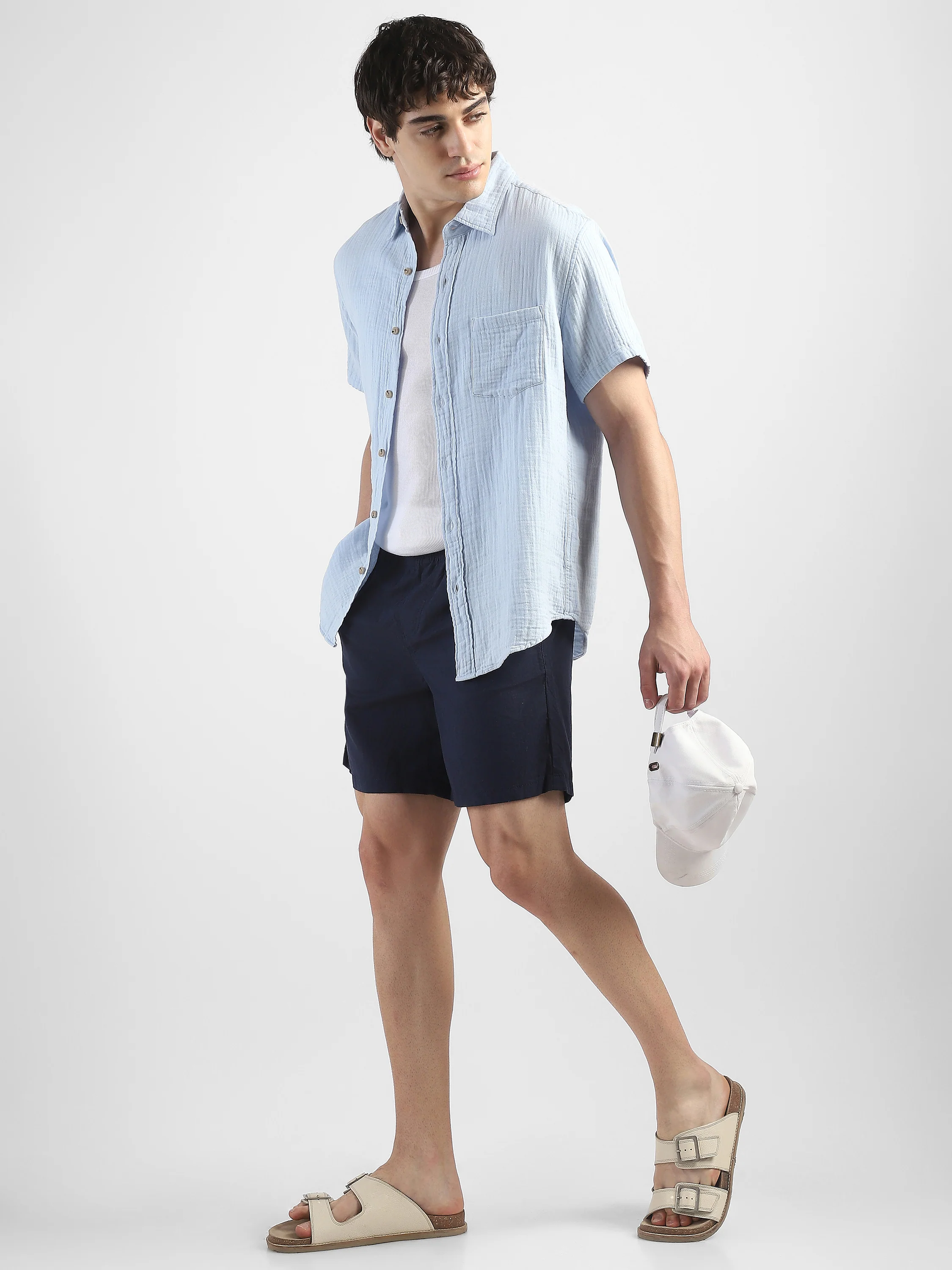 Men Navy Cotton Blend Shorts - Image 2