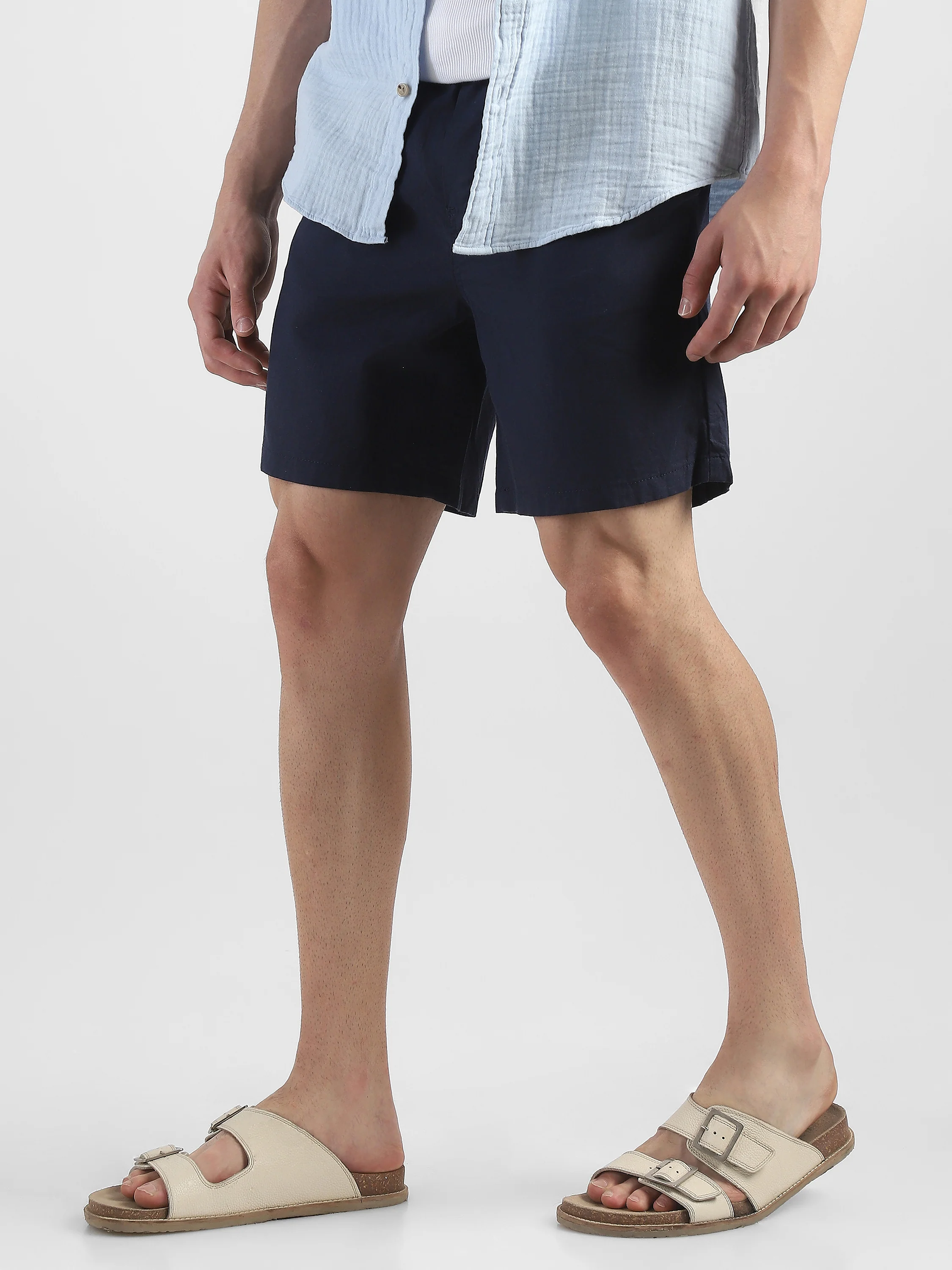 Men Navy Cotton Blend Shorts - Image 5