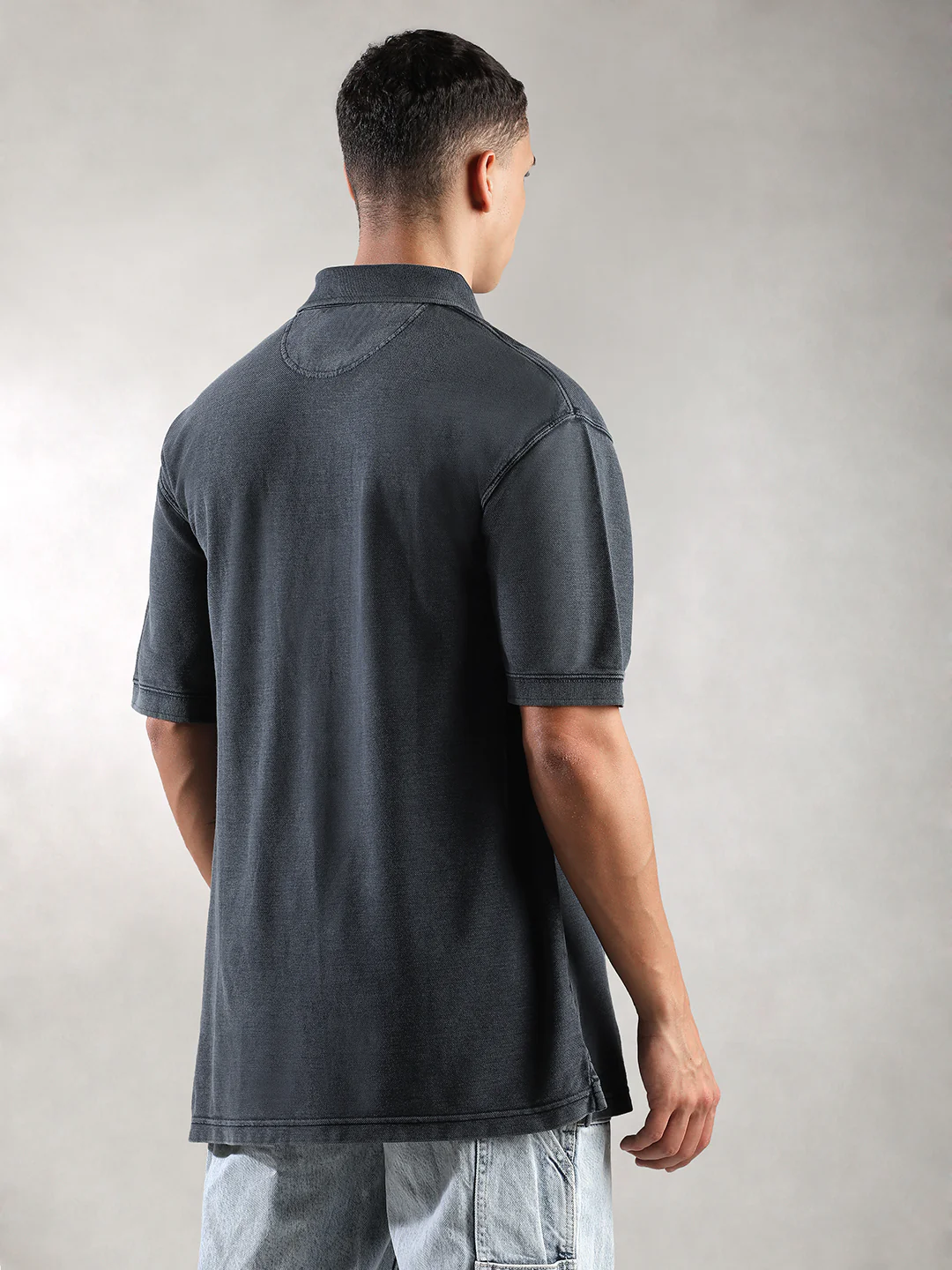 Men Navy Drop Shoulder Oversize Polo T-Shirt - Image 3