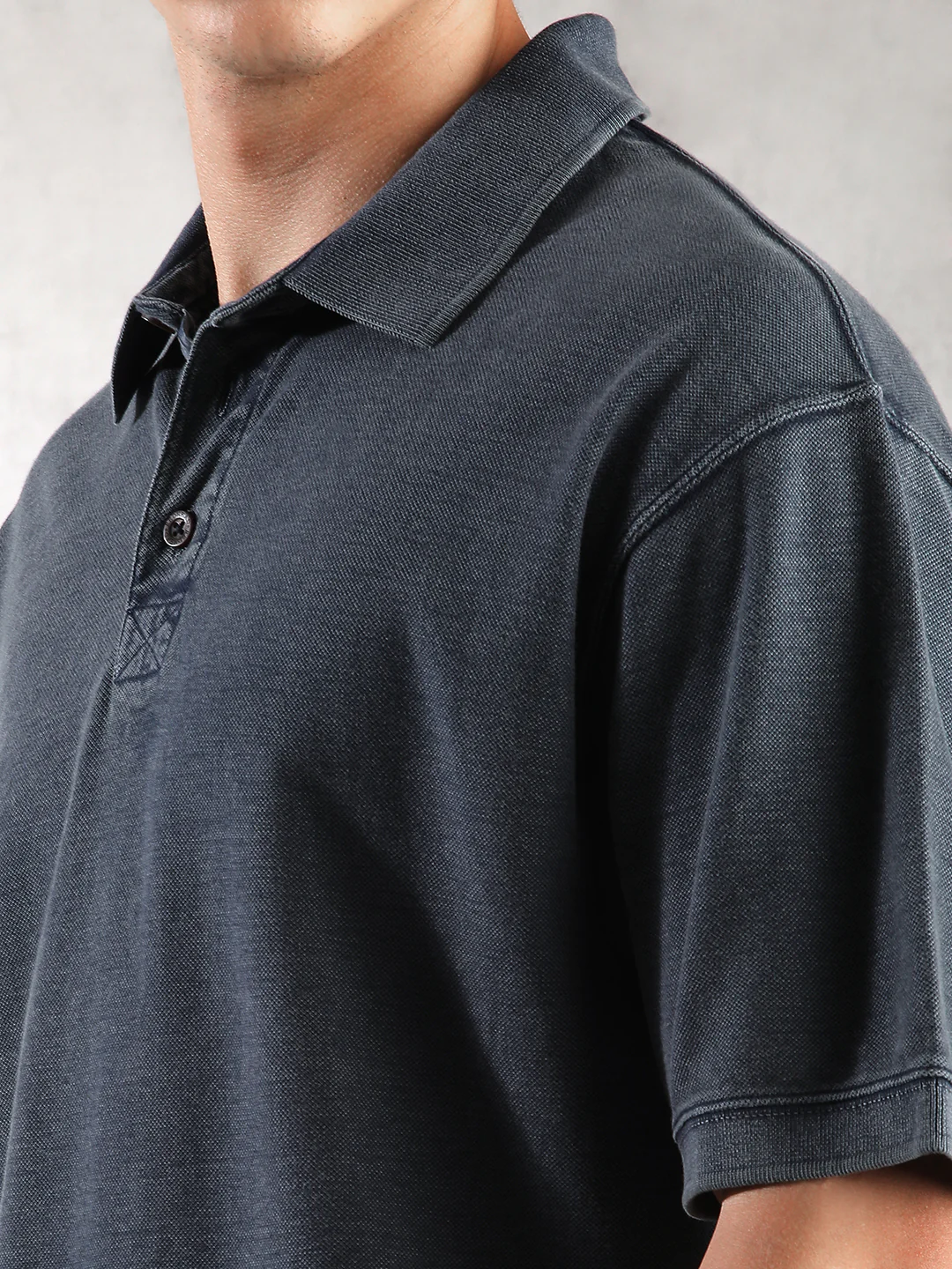 Men Navy Drop Shoulder Oversize Polo T-Shirt - Image 5