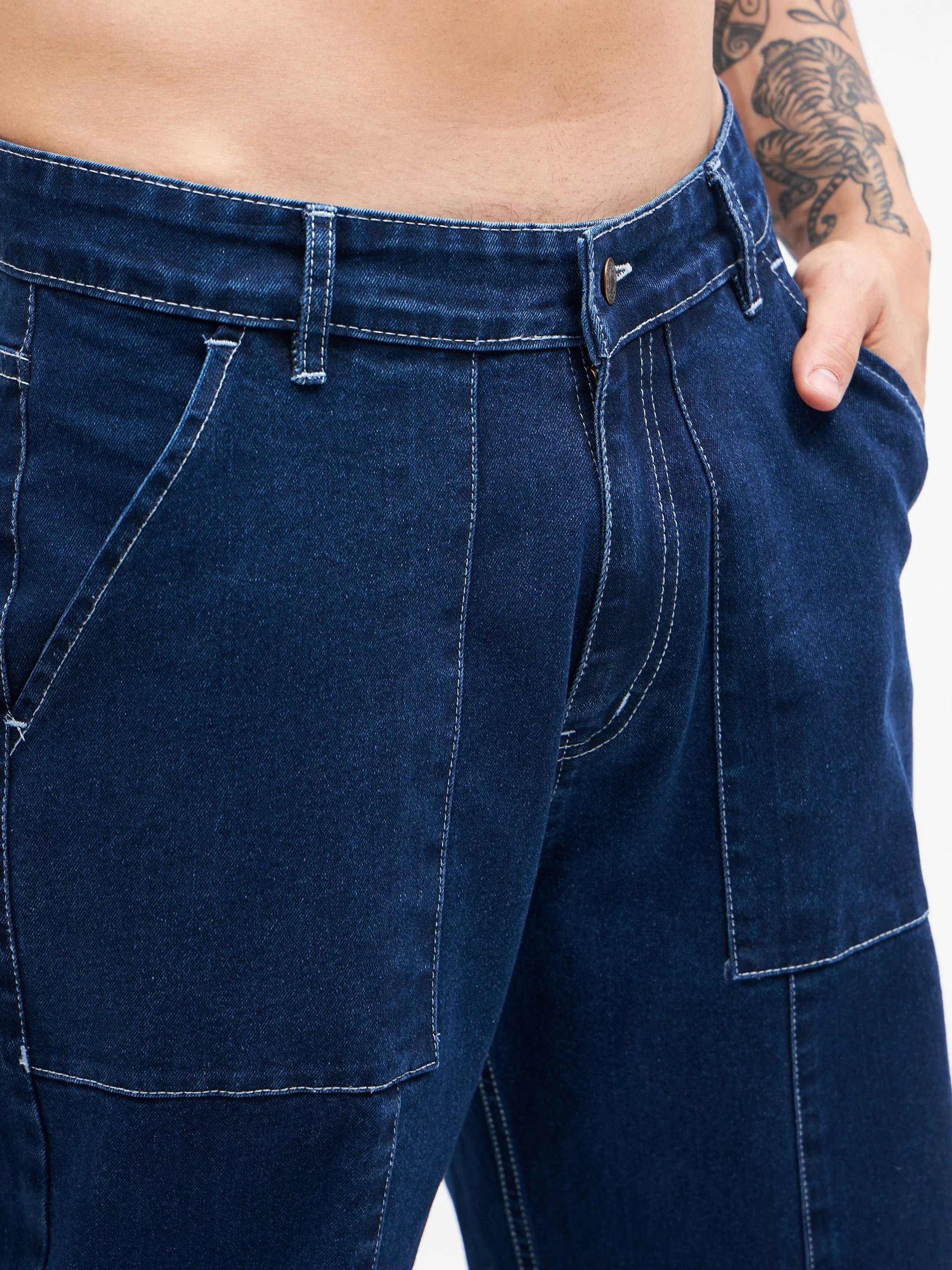 Men Navy Relax Fit Jeans - Image 3
