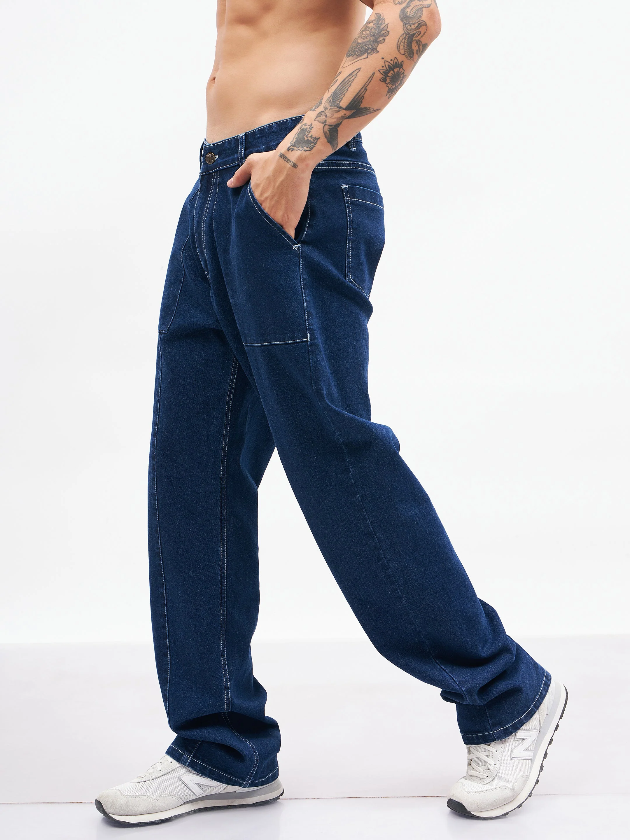 Men Navy Relax Fit Jeans - Image 4