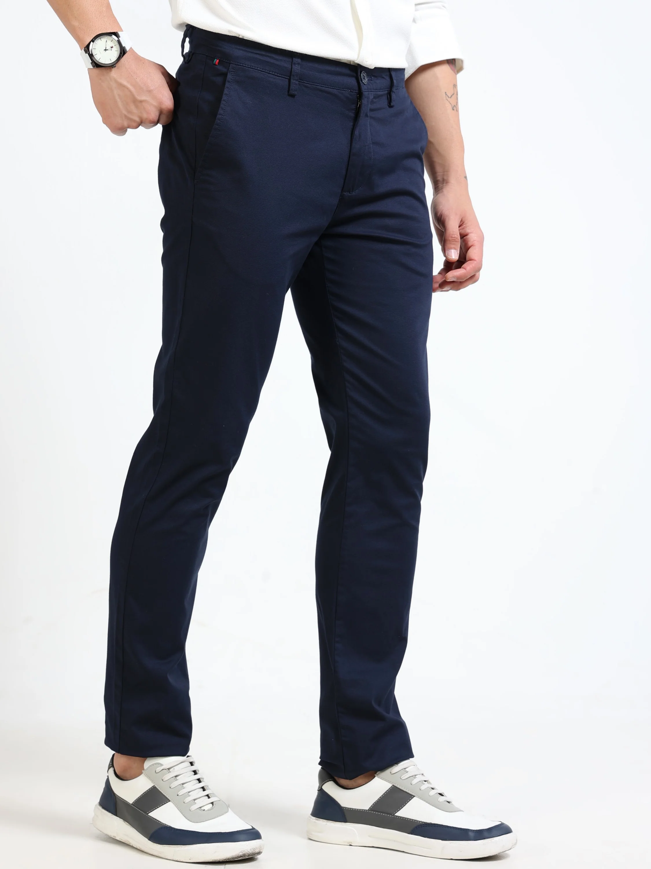 Men Navy Relaxed Fit Pants - Image 6