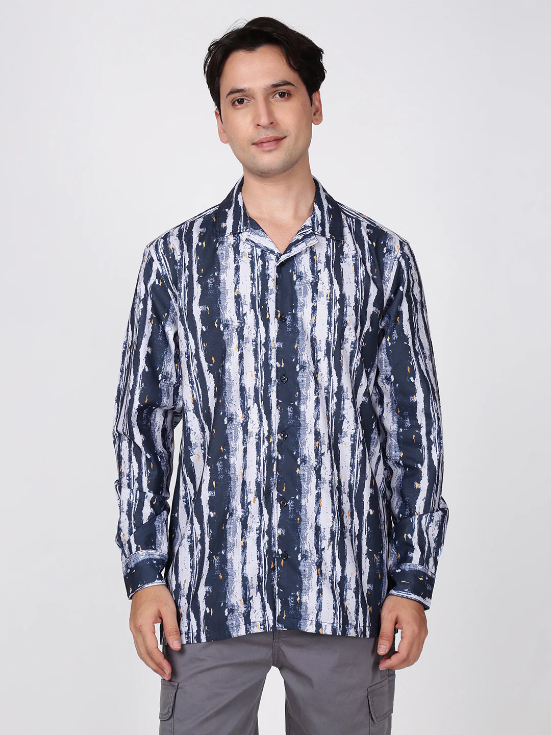 Men Navy Resort Collar Relax Fit Printed Shirt - Image 2