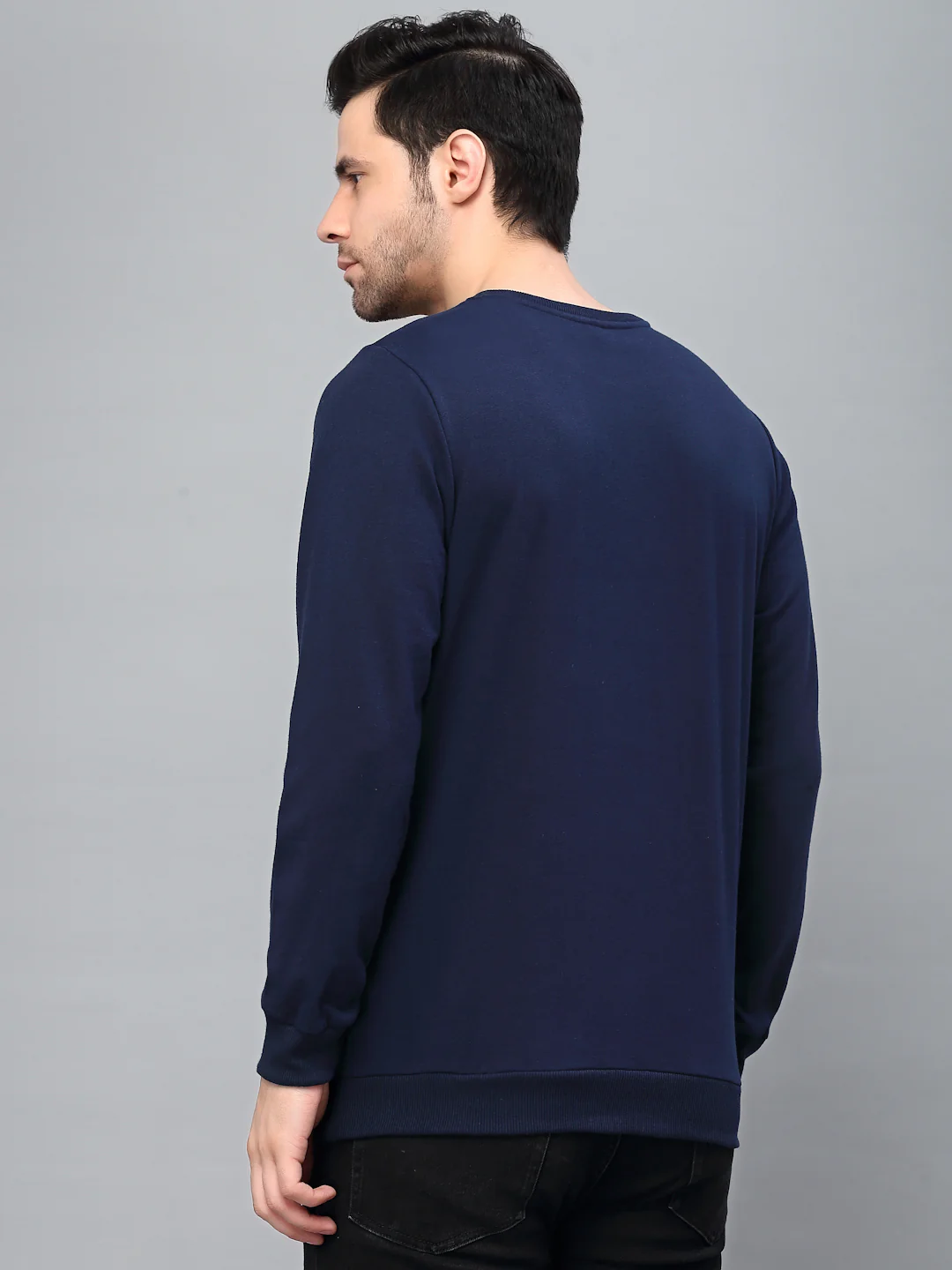 Men Navy Round Neck Sweatshirt - Image 2