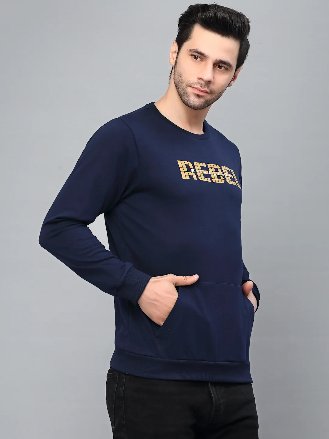 Men Navy Round Neck Sweatshirt - Image 3