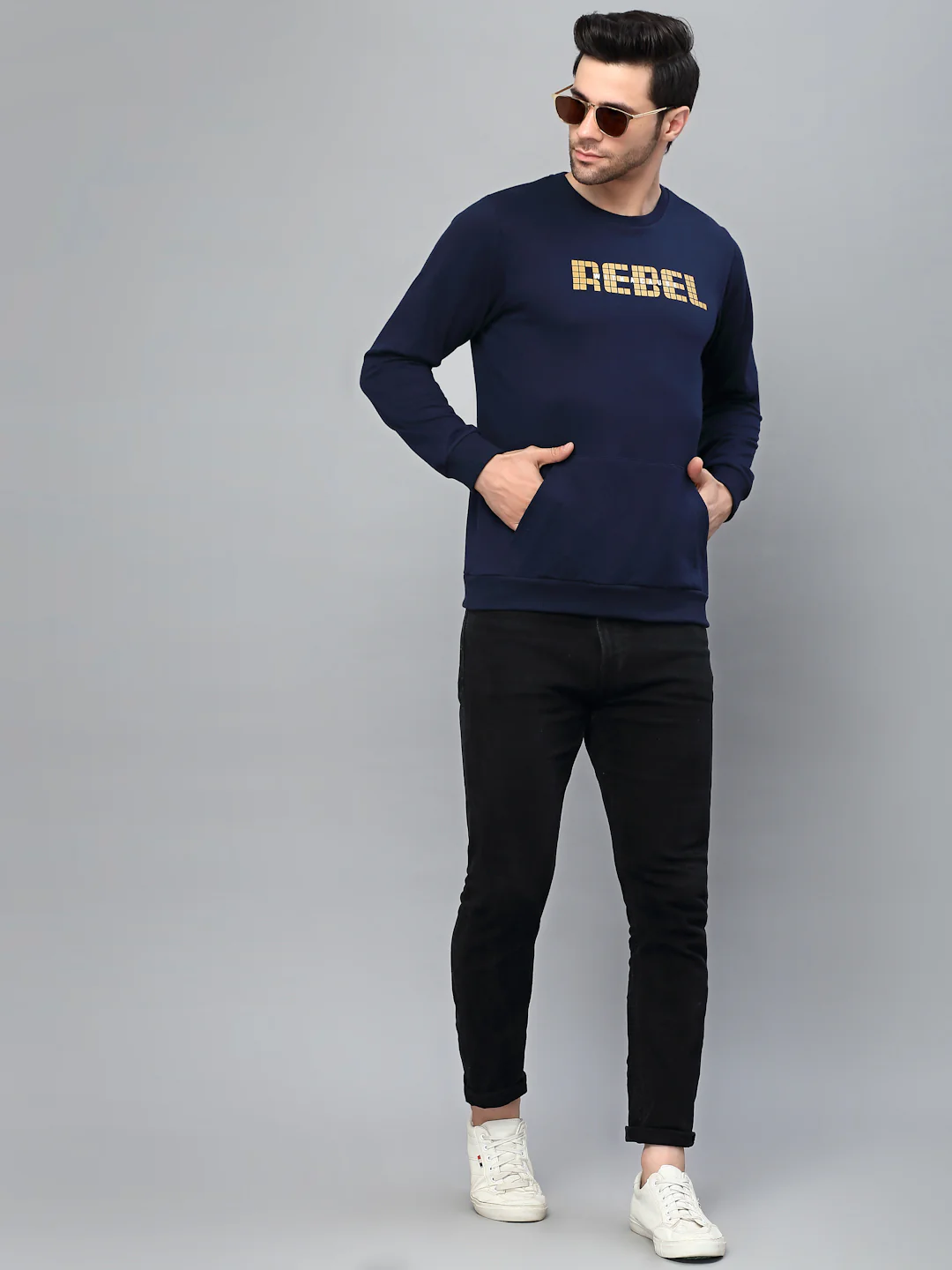 Men Navy Round Neck Sweatshirt - Image 4