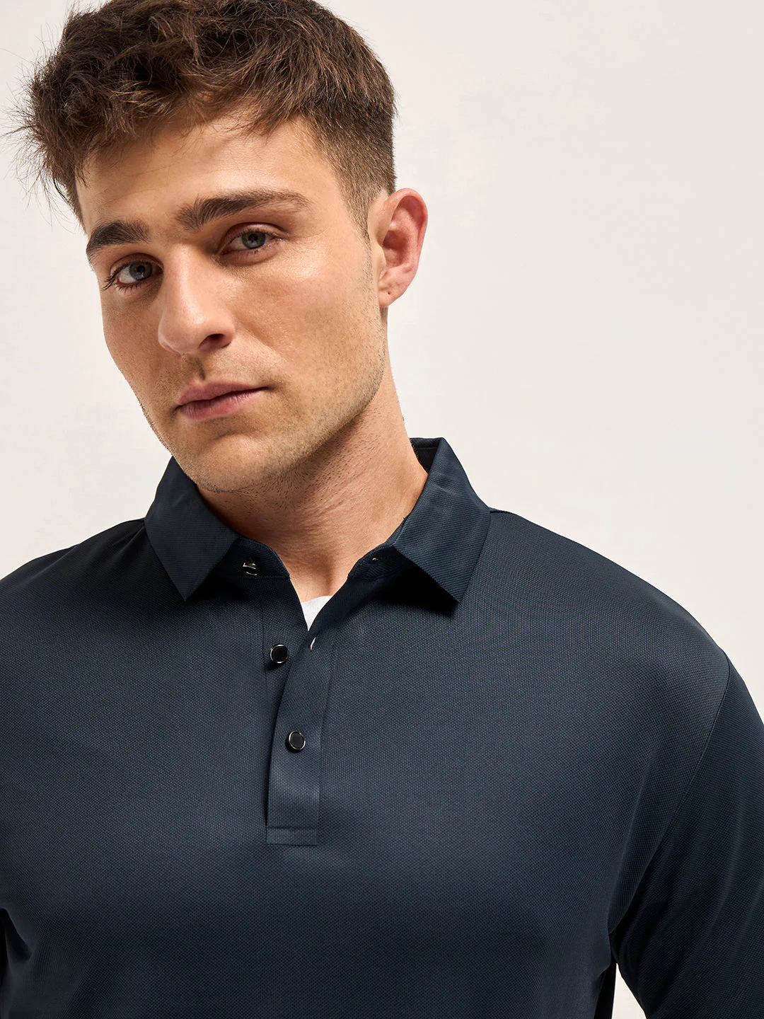 Men Navy Self Design Slim Fit Classic Polo T-shirt - Image 5