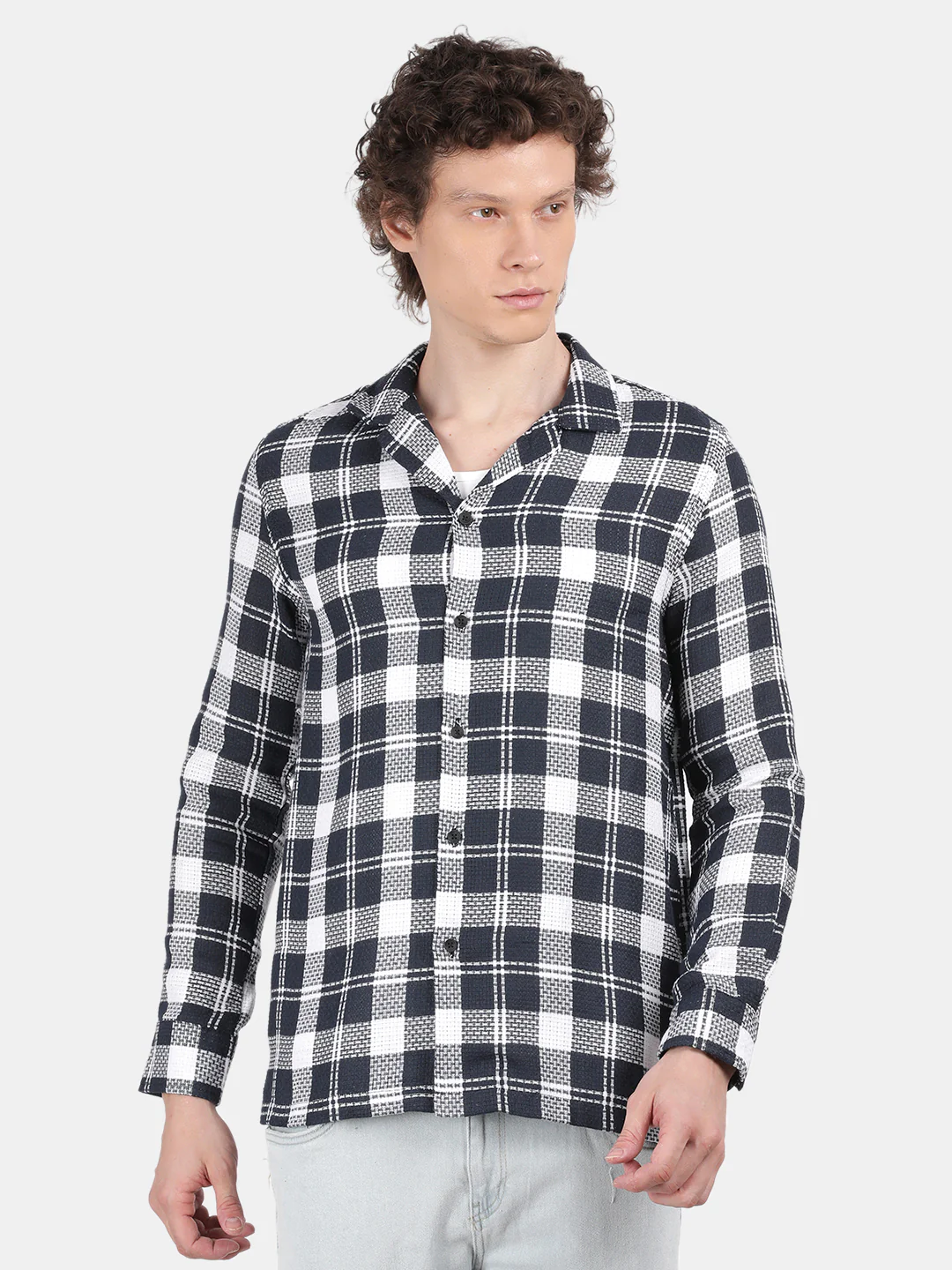 Men Navy Slim Fit Lapel Collar Full Sleeve Casual Shirt - Image 4