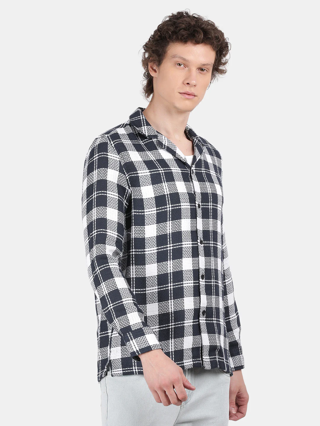 Men Navy Slim Fit Lapel Collar Full Sleeve Casual Shirt - Image 5