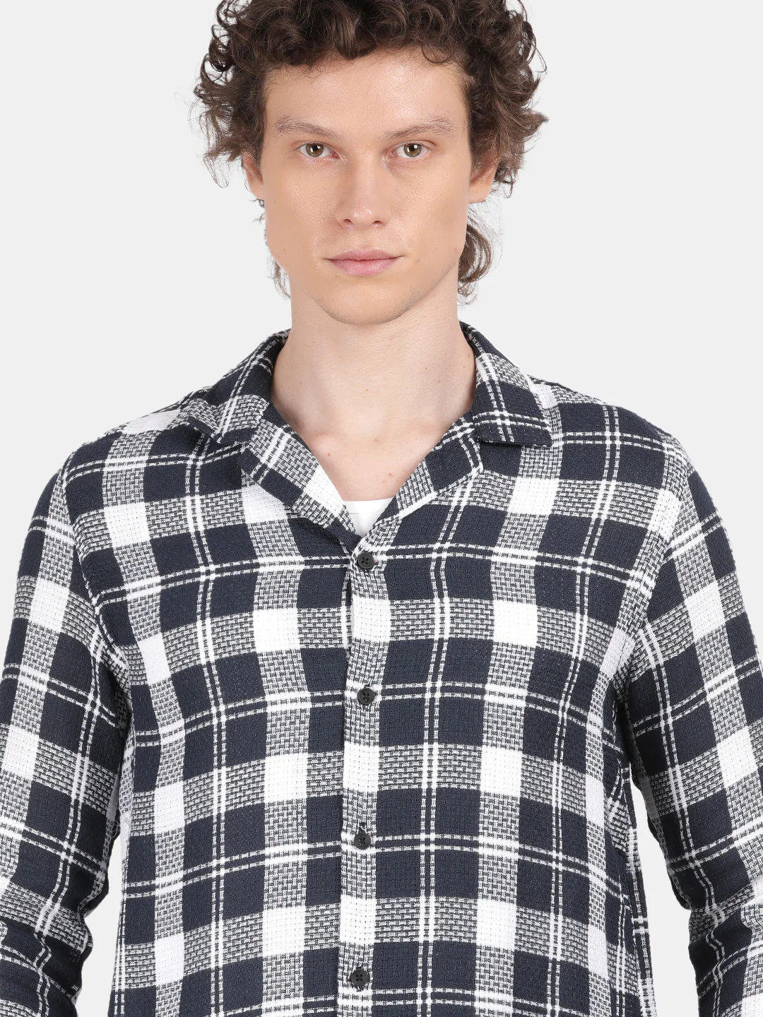 Men Navy Slim Fit Lapel Collar Full Sleeve Casual Shirt - Image 6