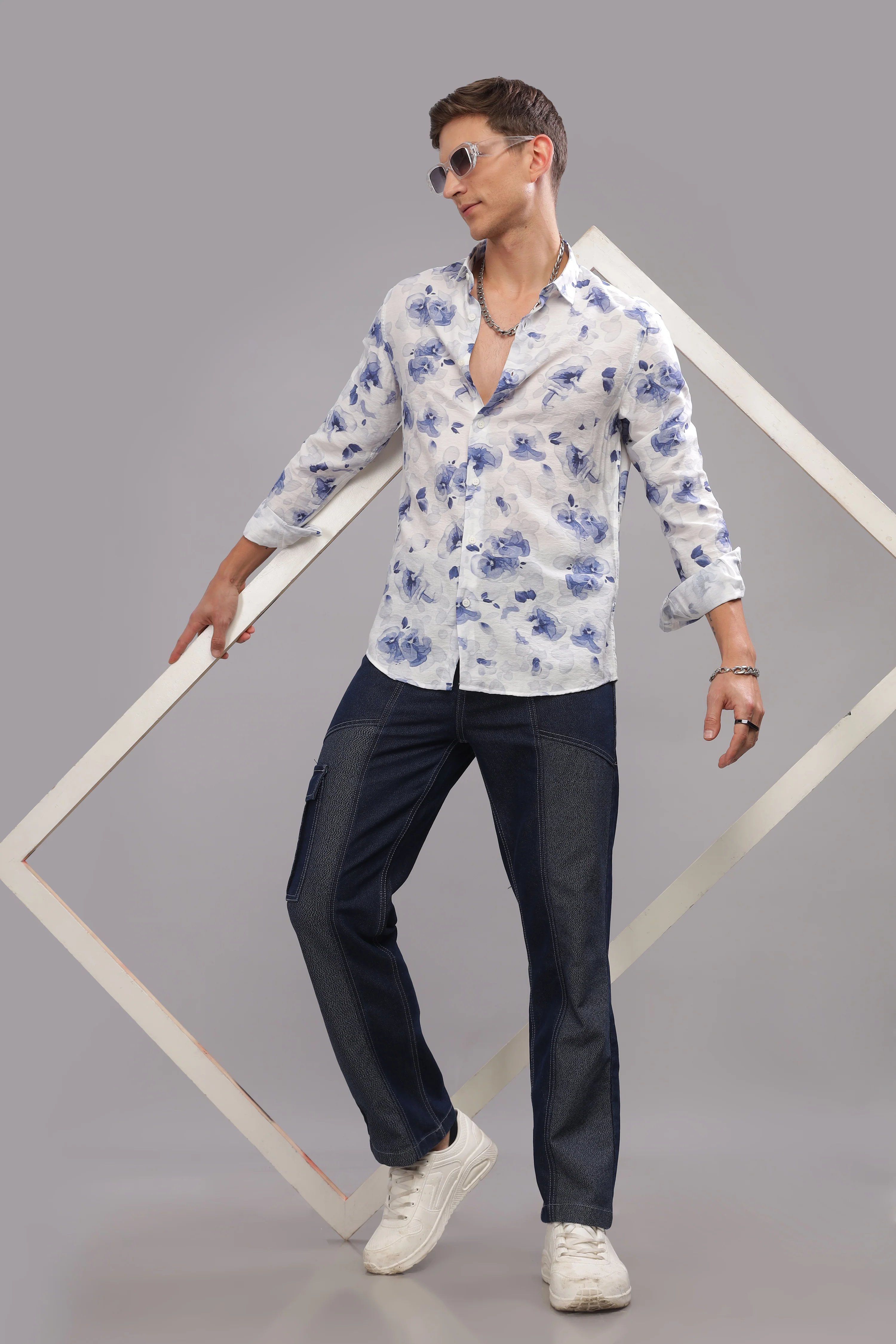 Men Navy Slim Fit Shirt - Image 3