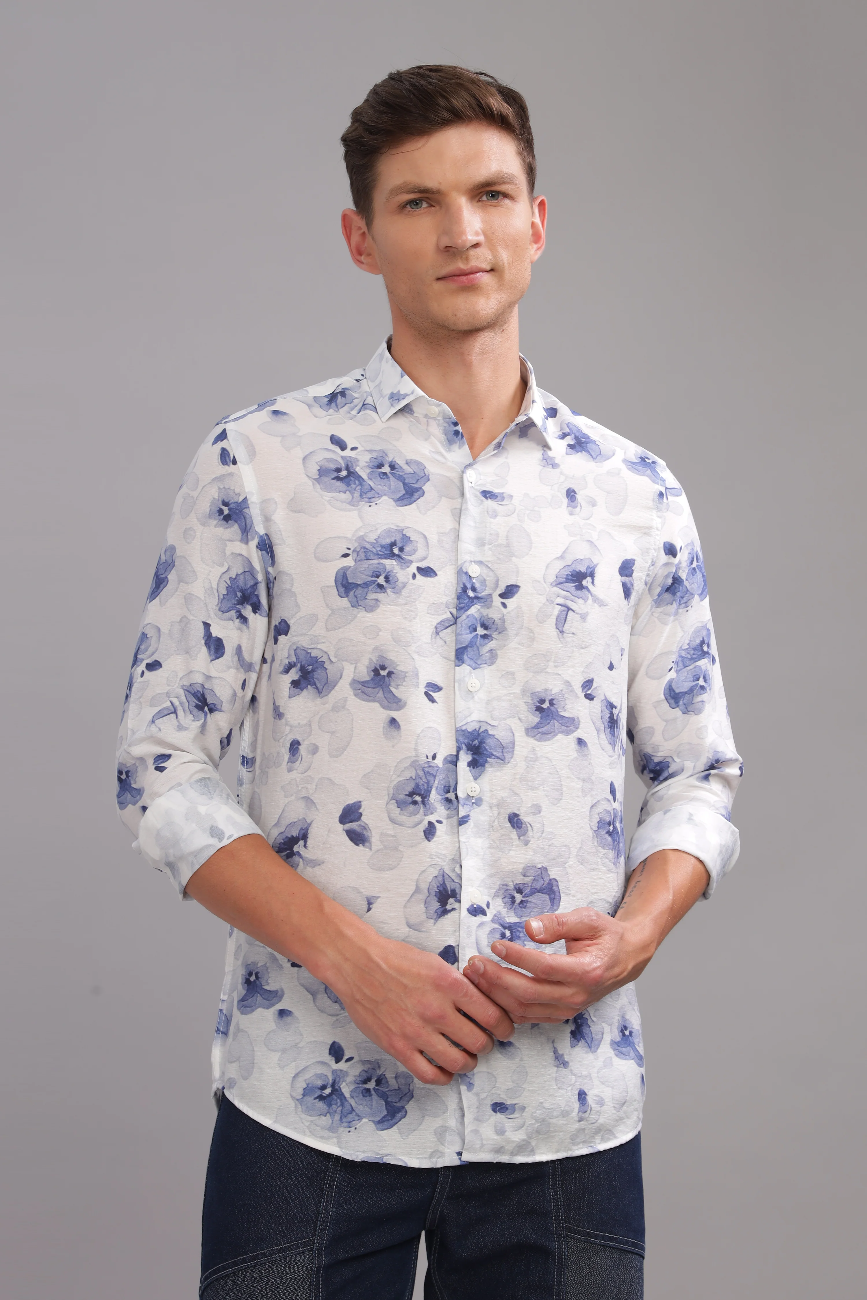 Men Navy Slim Fit Shirt - Image 4