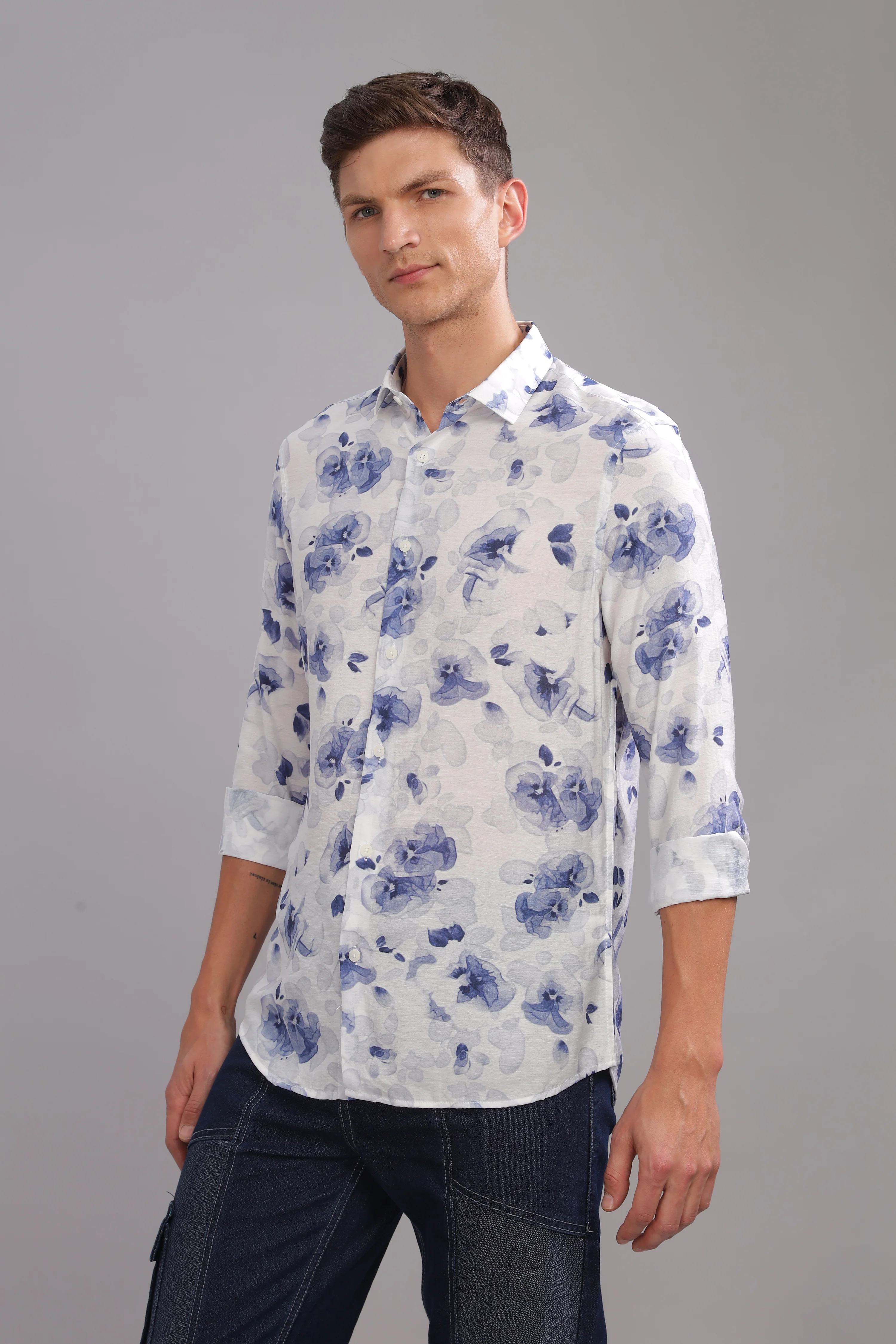 Men Navy Slim Fit Shirt - Image 5