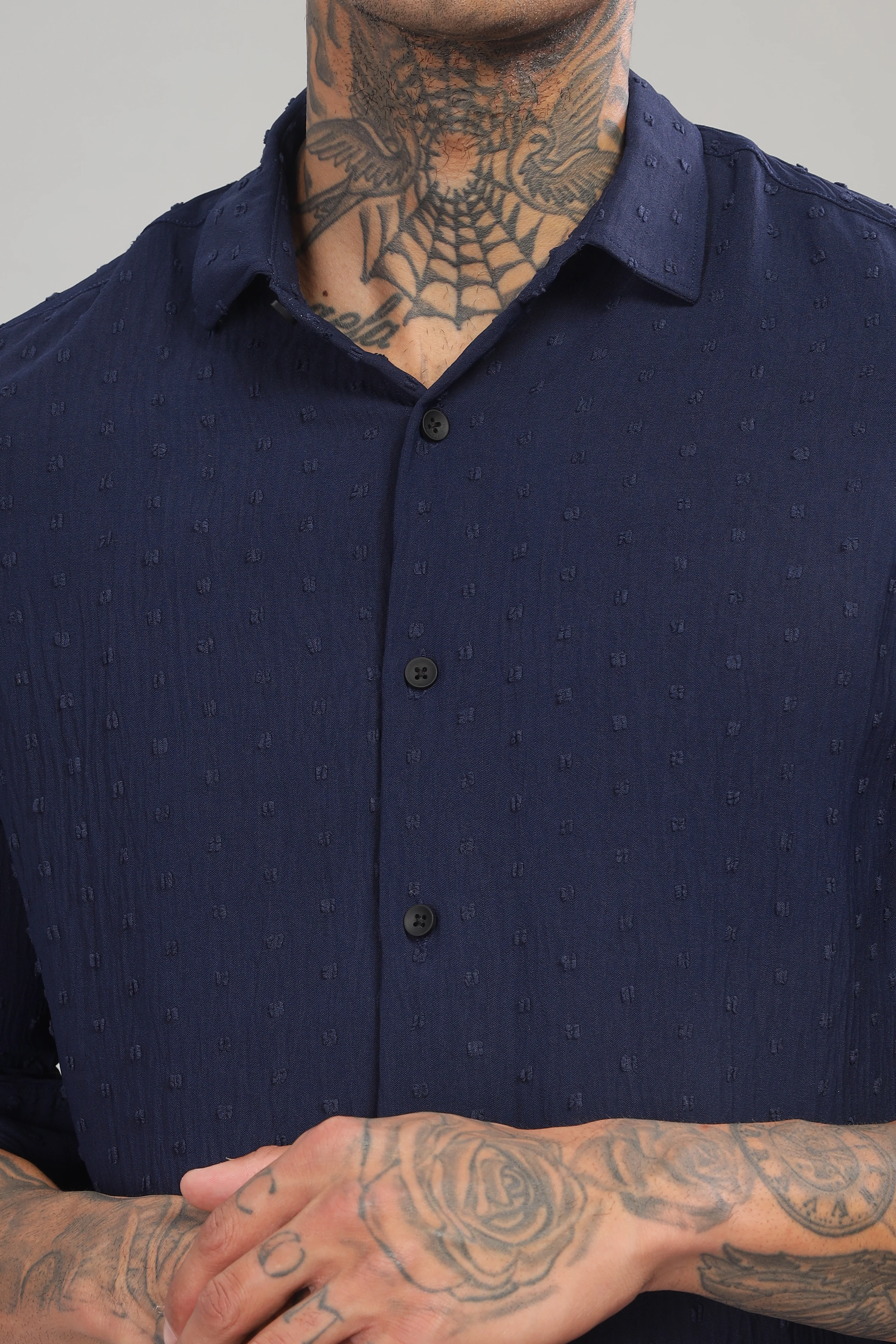 Men Navy Slim Fit Shirt - Image 3