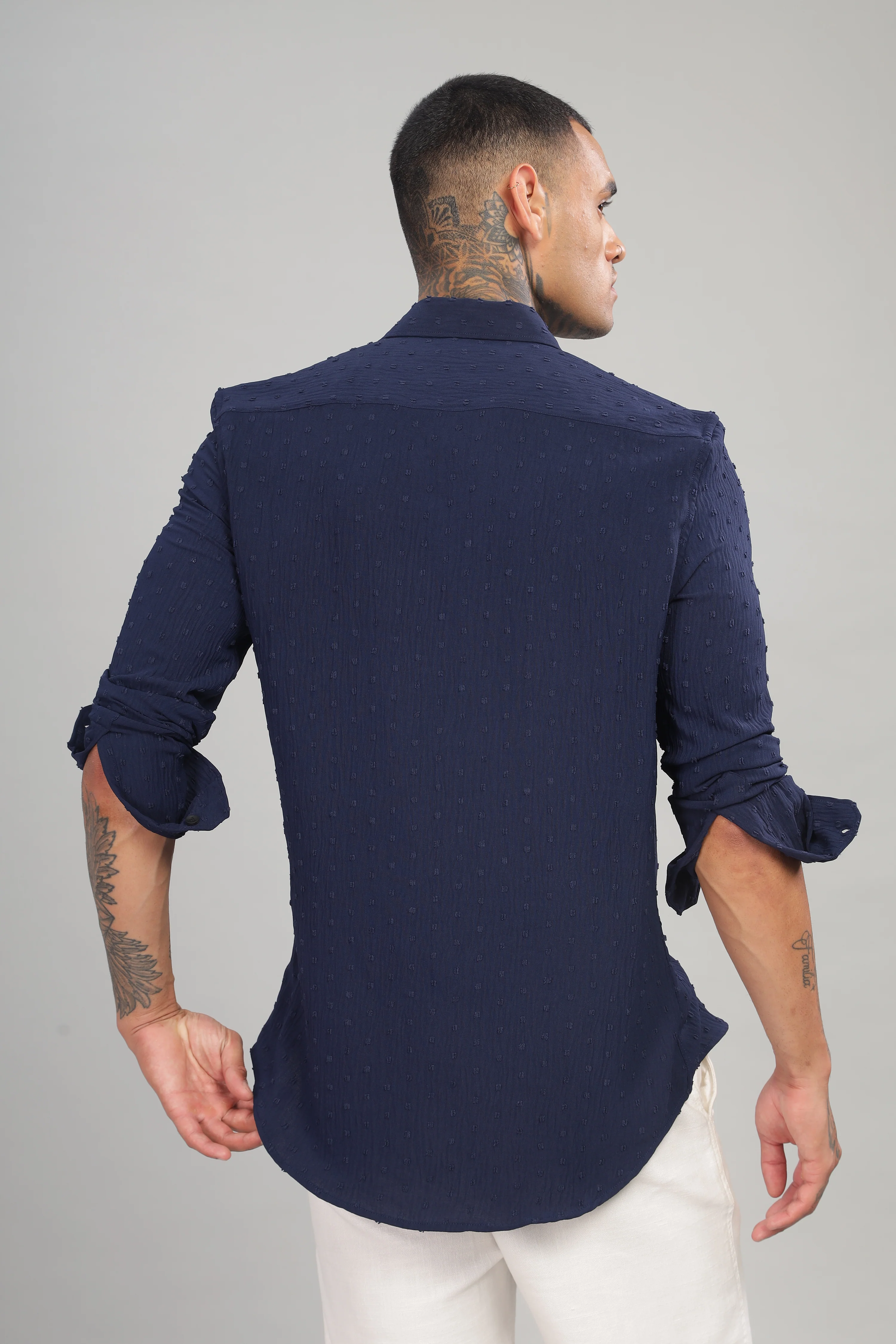 Men Navy Slim Fit Shirt - Image 4