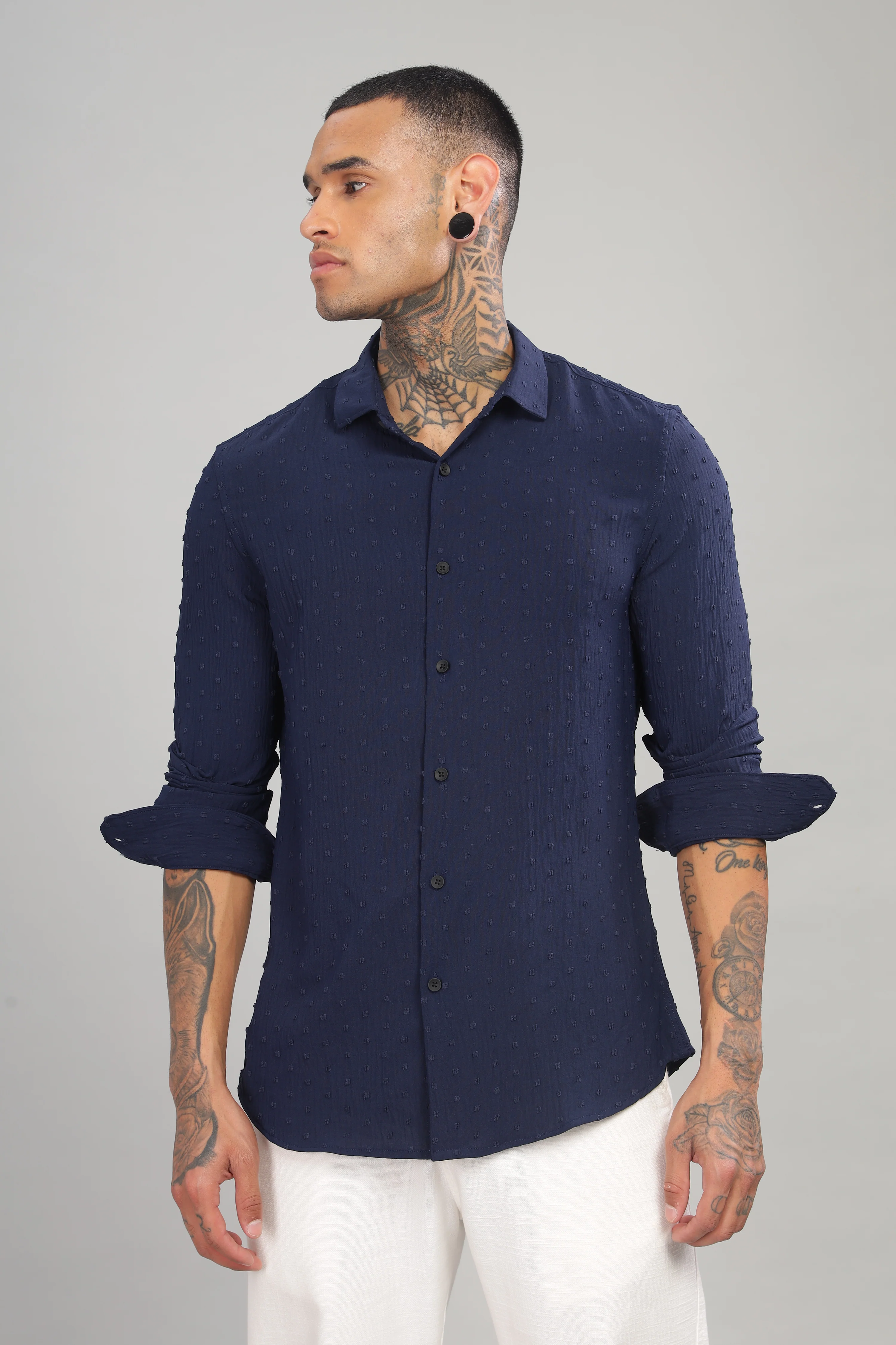 Men Navy Slim Fit Shirt - Image 5