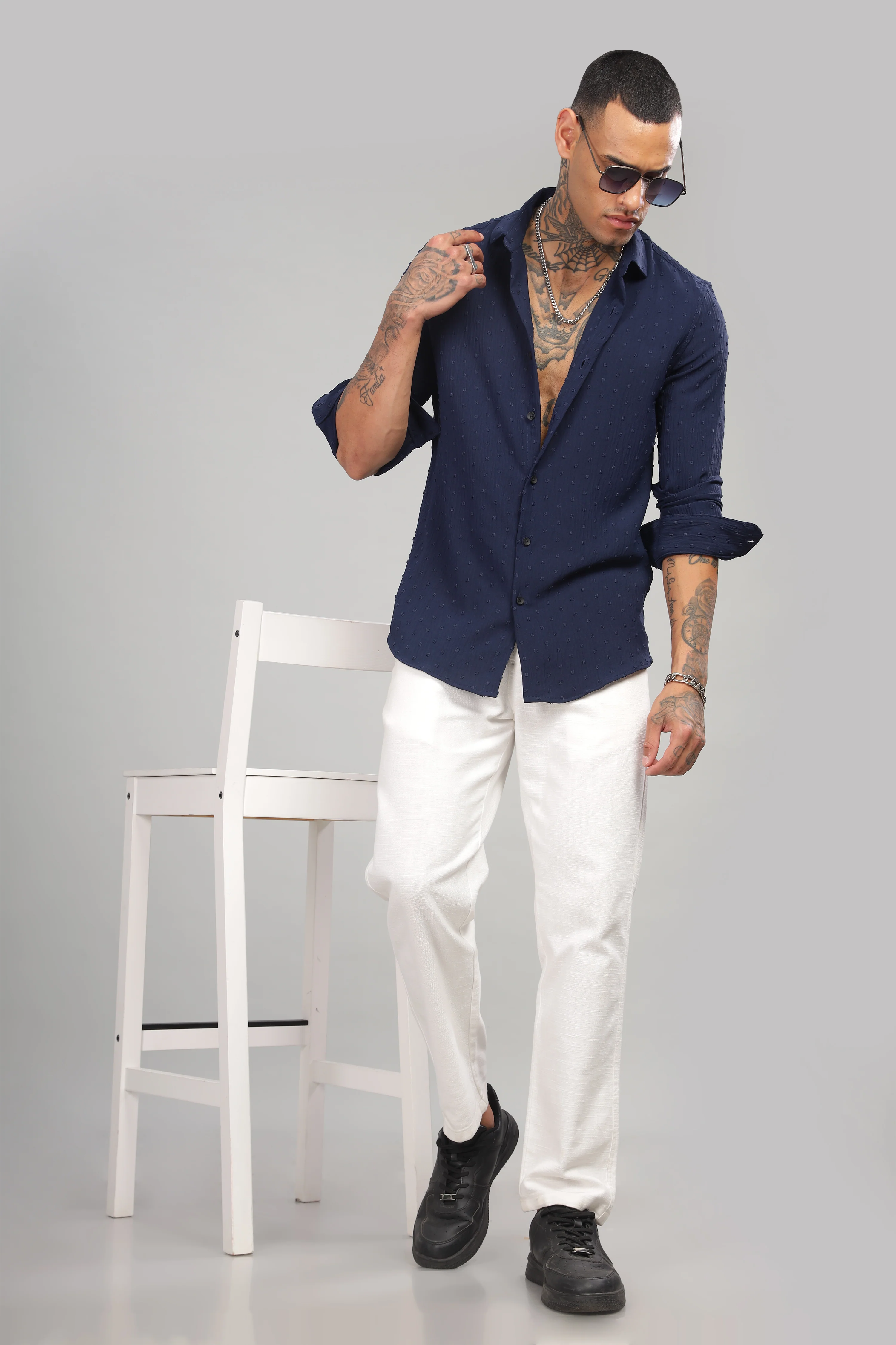 Men Navy Slim Fit Shirt - Image 6