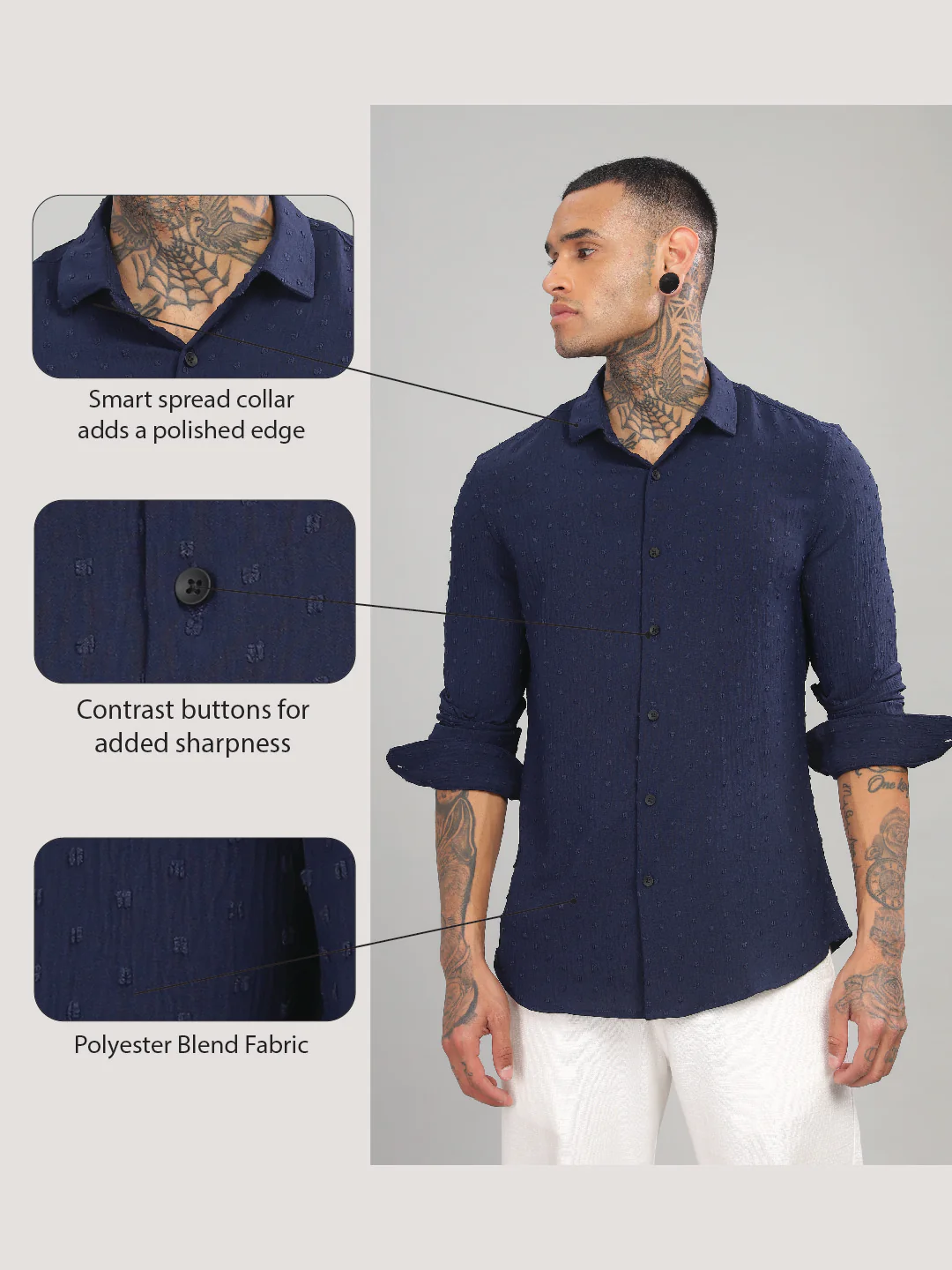 Men Navy Slim Fit Shirt - Image 7