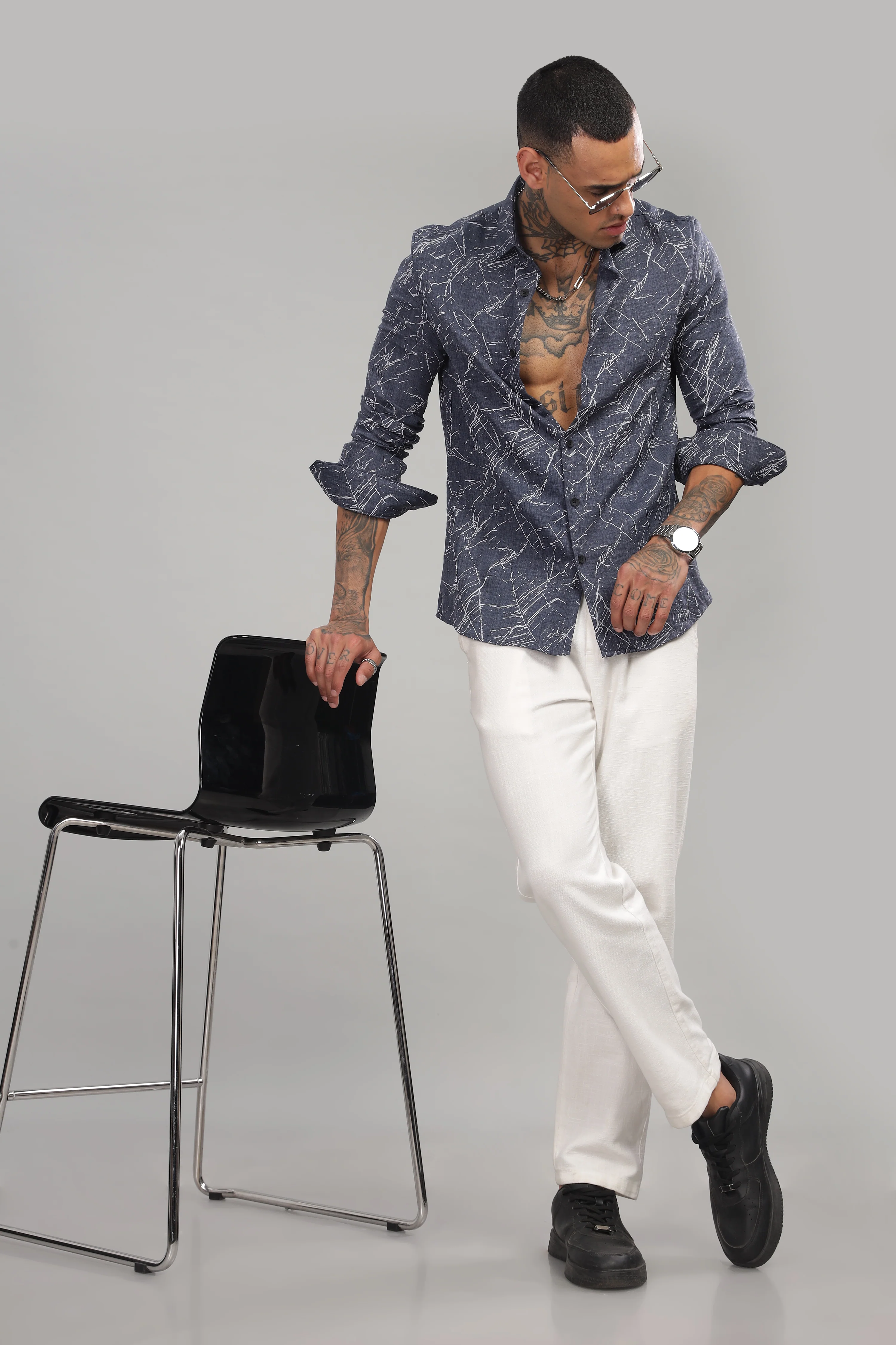 Men Navy Slim Fit Shirt - Image 3