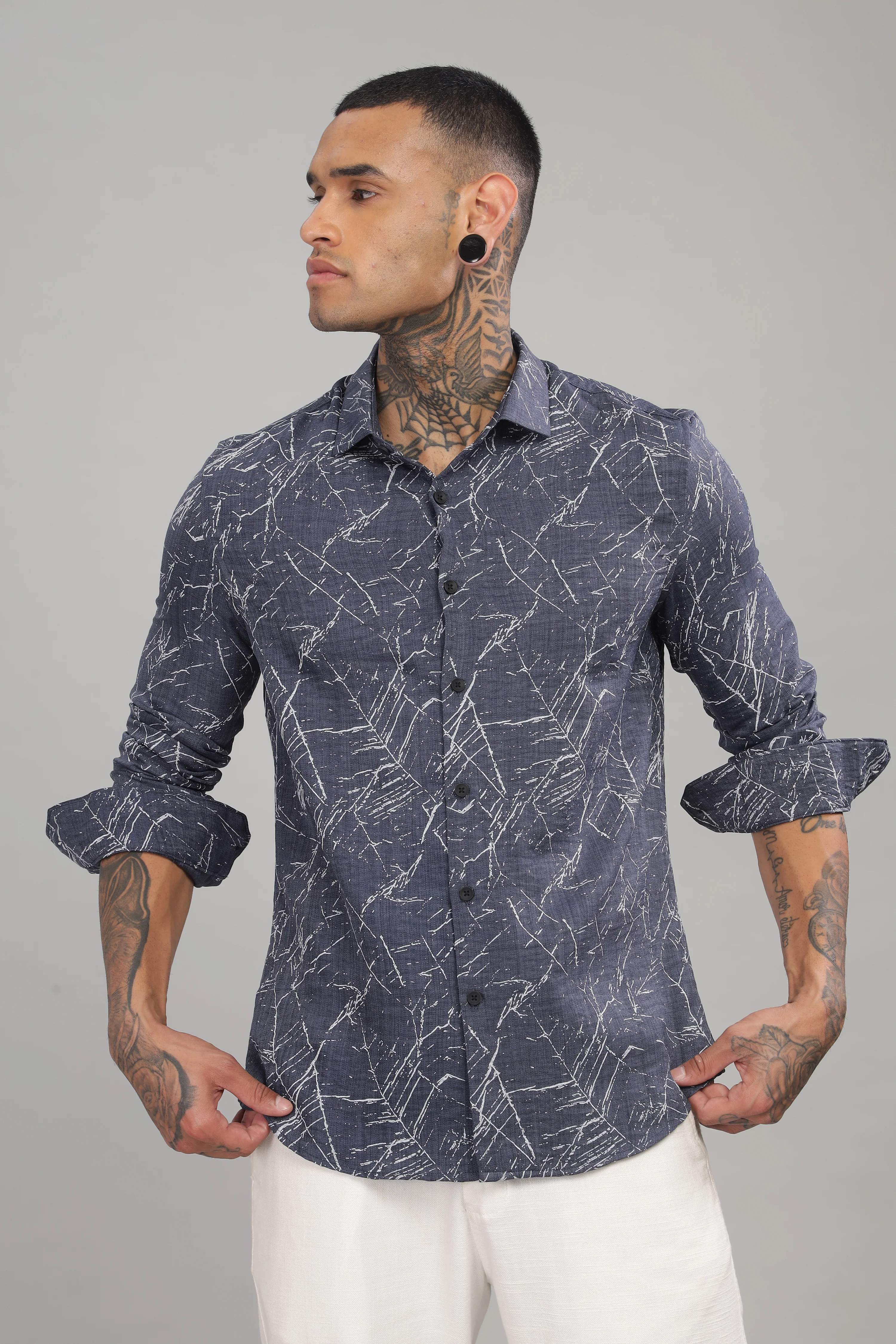 Men Navy Slim Fit Shirt - Image 4