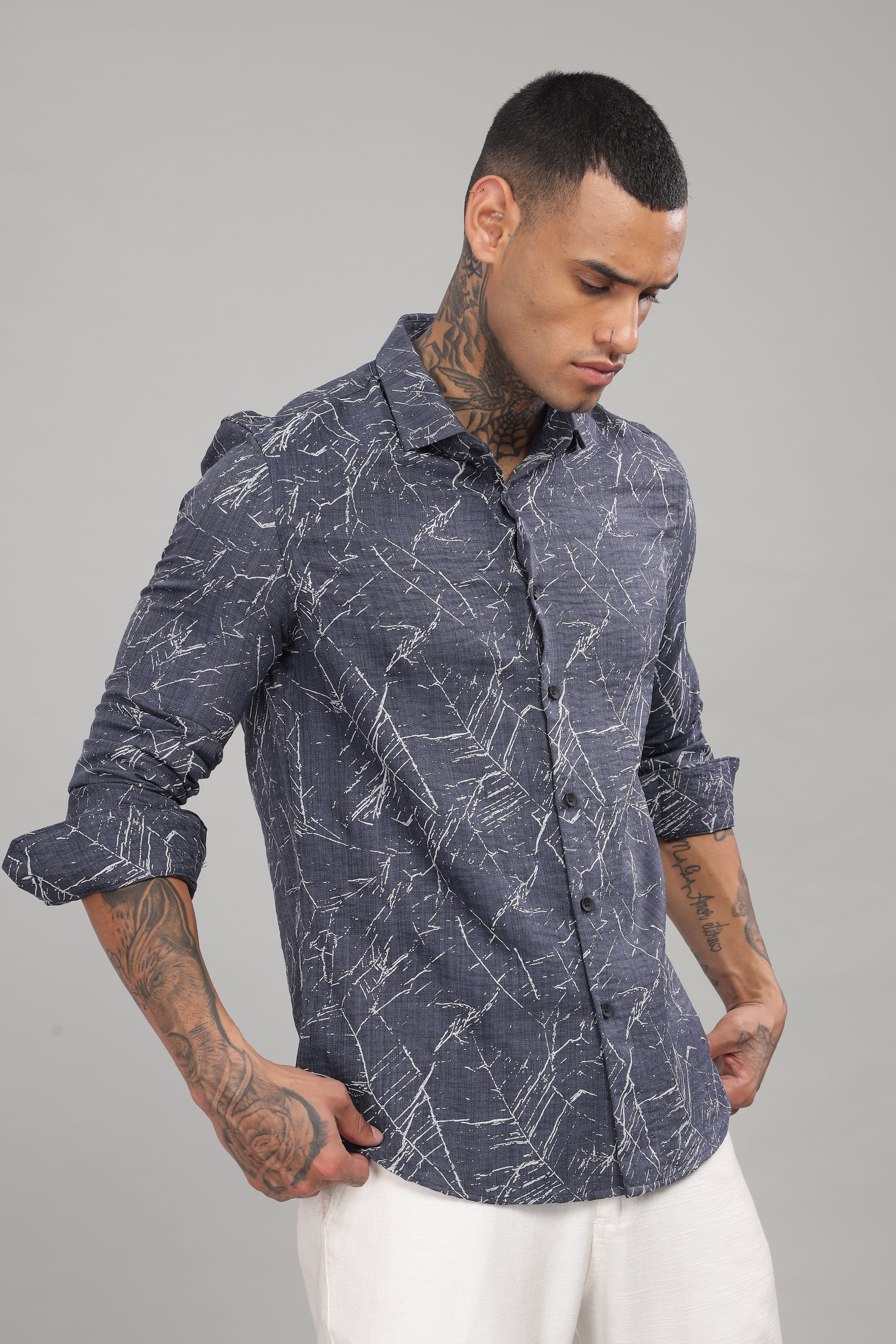 Men Navy Slim Fit Shirt - Image 5
