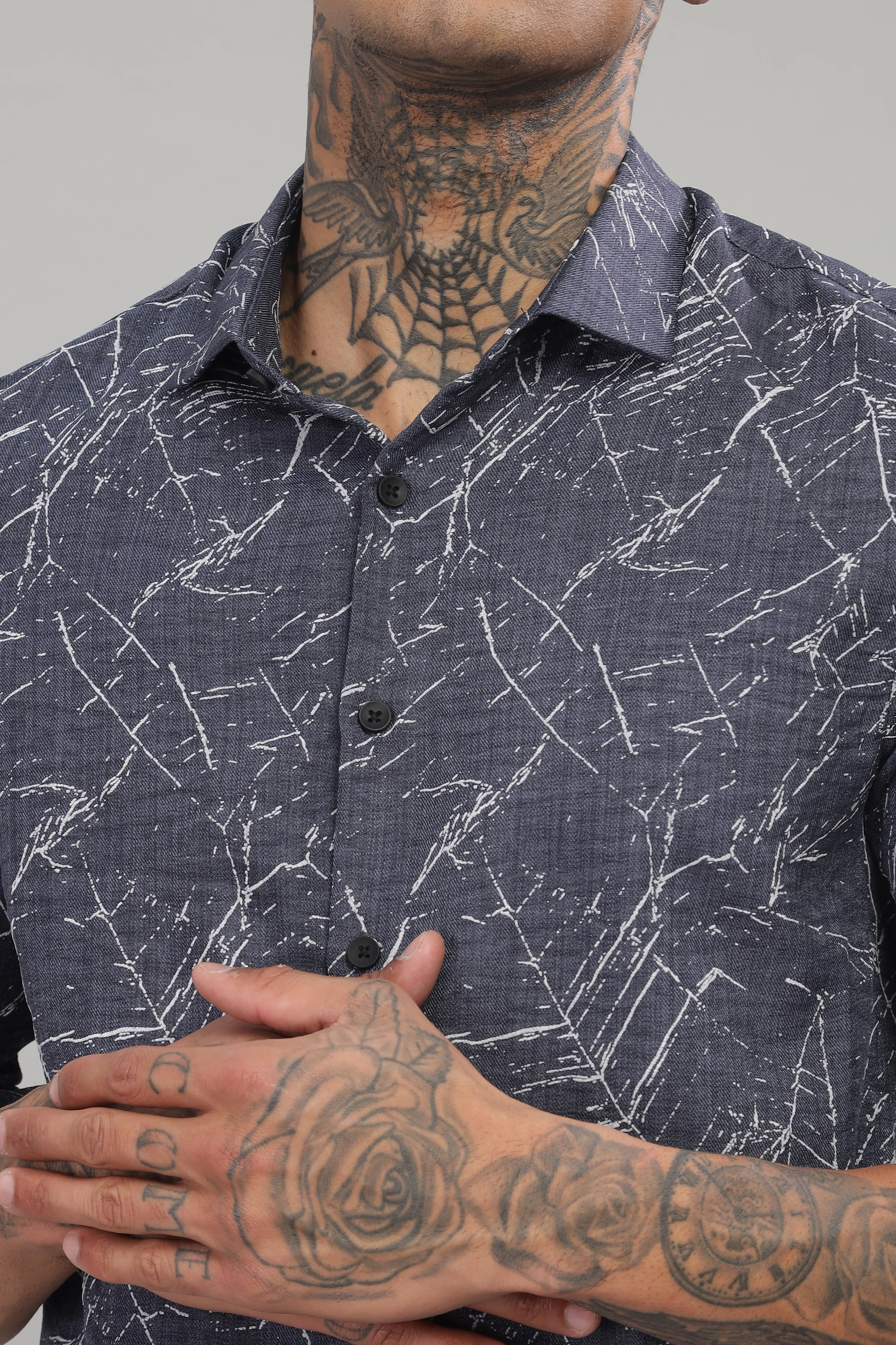 Men Navy Slim Fit Shirt - Image 6