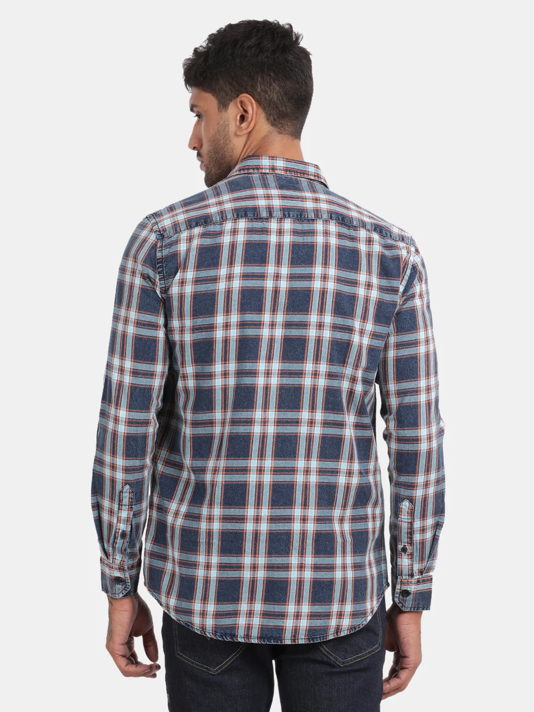 Men Navy Slim Fit Spread Collar Full Sleeve Casual Shirt - Image 2
