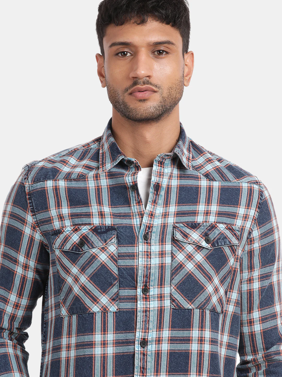 Men Navy Slim Fit Spread Collar Full Sleeve Casual Shirt - Image 3