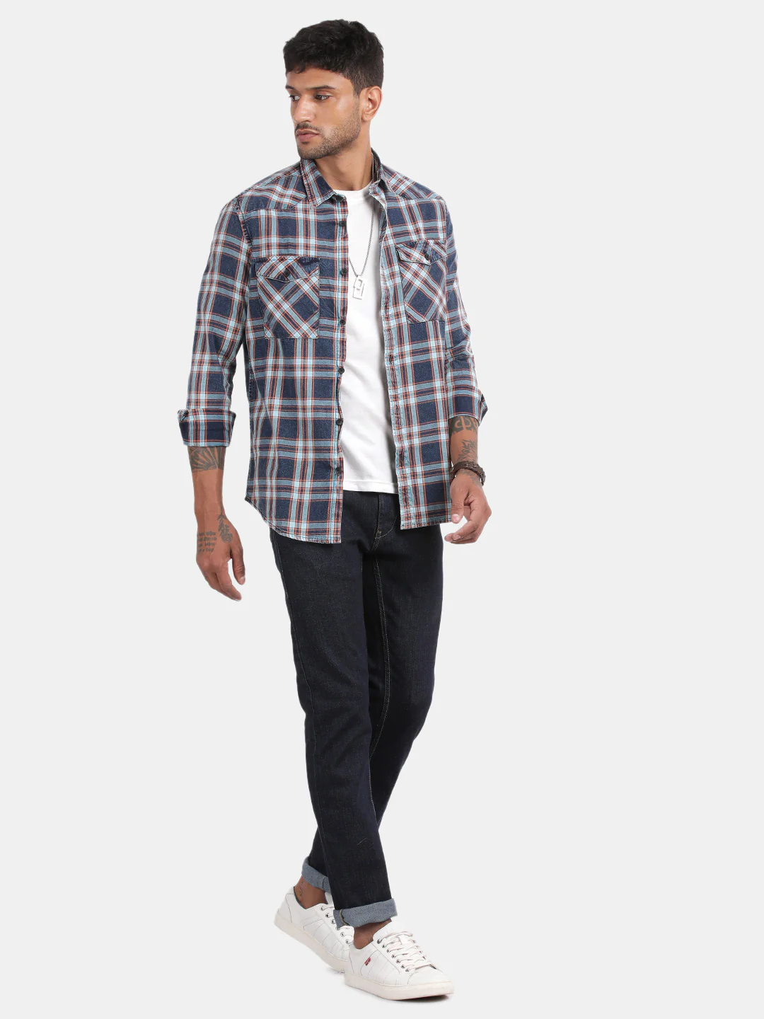 Men Navy Slim Fit Spread Collar Full Sleeve Casual Shirt - Image 5