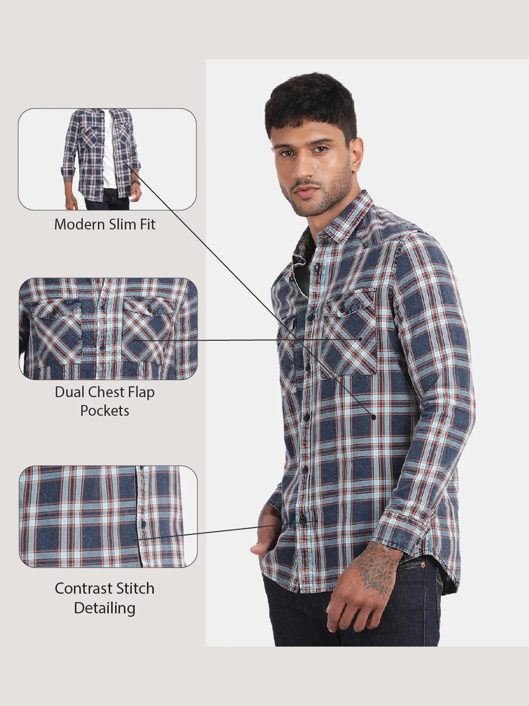 Men Navy Slim Fit Spread Collar Full Sleeve Casual Shirt - Image 6