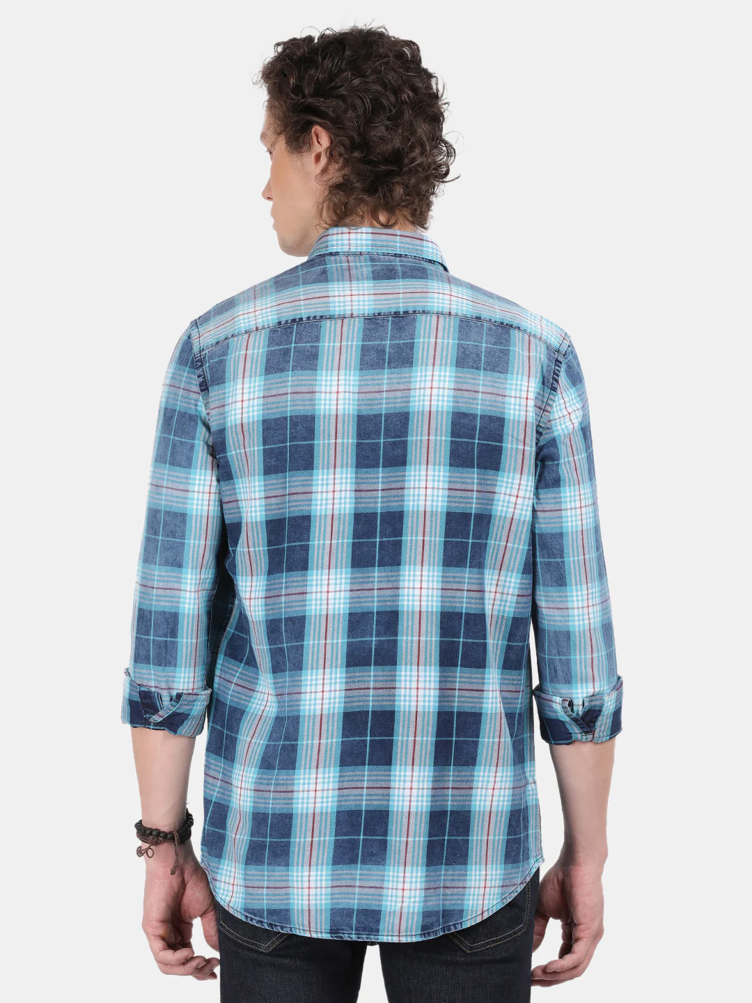 Men Navy Slim Fit Spread Collar Full Sleeve Casual Shirt - Image 3
