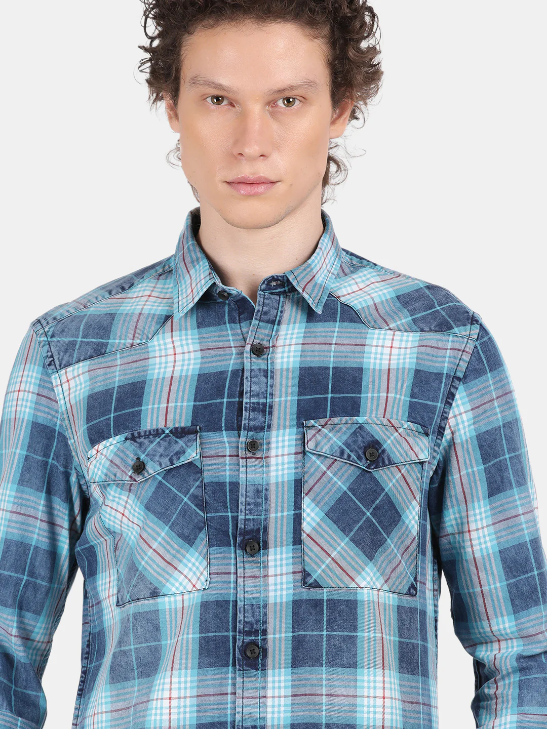 Men Navy Slim Fit Spread Collar Full Sleeve Casual Shirt - Image 4