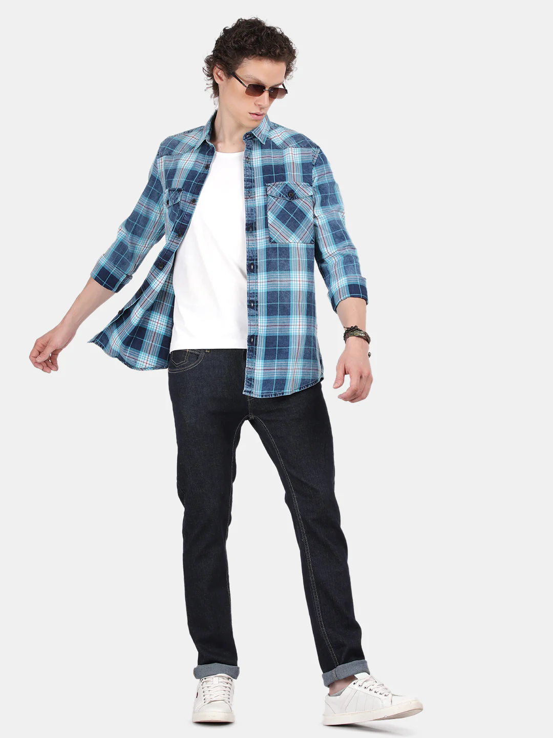 Men Navy Slim Fit Spread Collar Full Sleeve Casual Shirt - Image 5