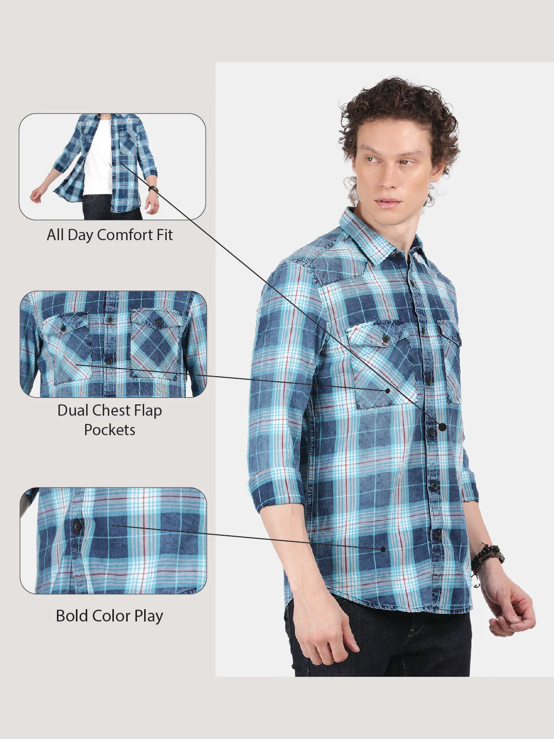 Men Navy Slim Fit Spread Collar Full Sleeve Casual Shirt - Image 6