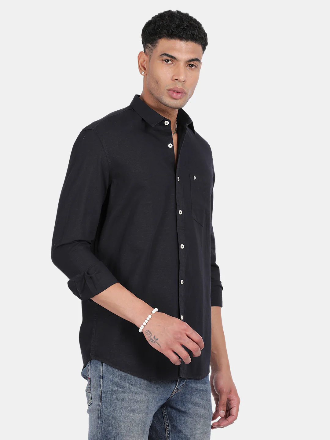 Men Navy Slim Fit Spread Collar Full Sleeve Casual Shirt - Image 5