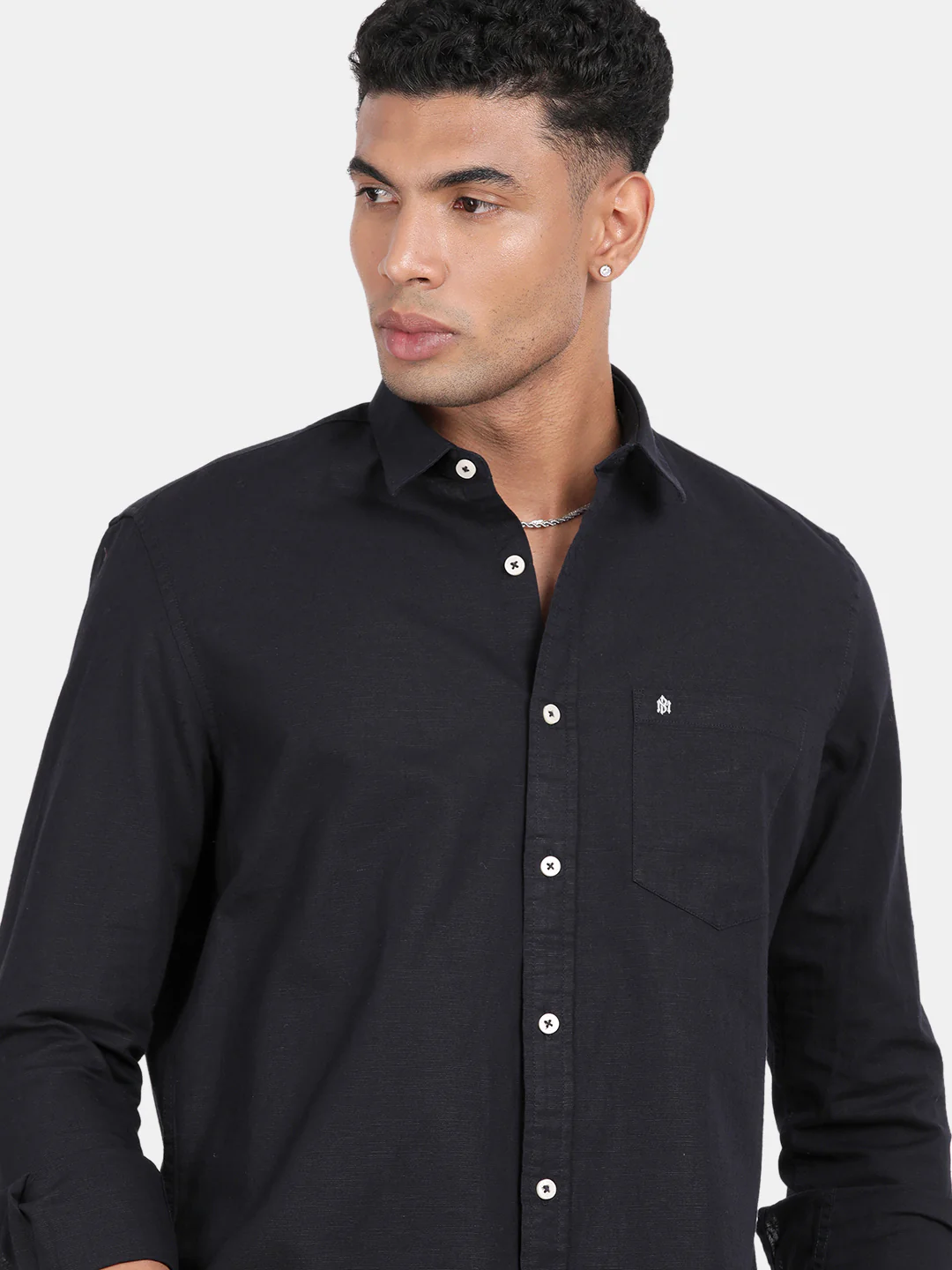 Men Navy Slim Fit Spread Collar Full Sleeve Casual Shirt - Image 6