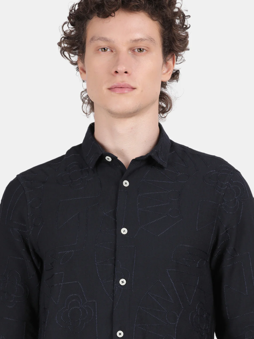 Men Navy Slim Fit Spread Collar Full Sleeve Casual Shirt - Image 6