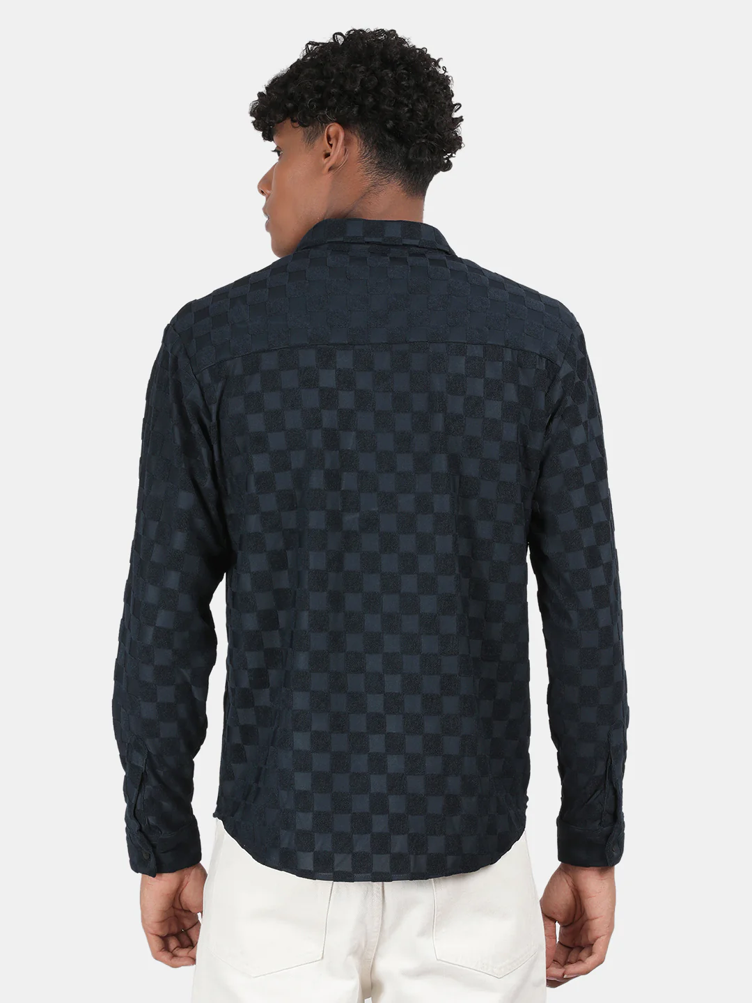 Men Navy Slim Fit Spread Collar Full Sleeve Casual Shirt - Image 3