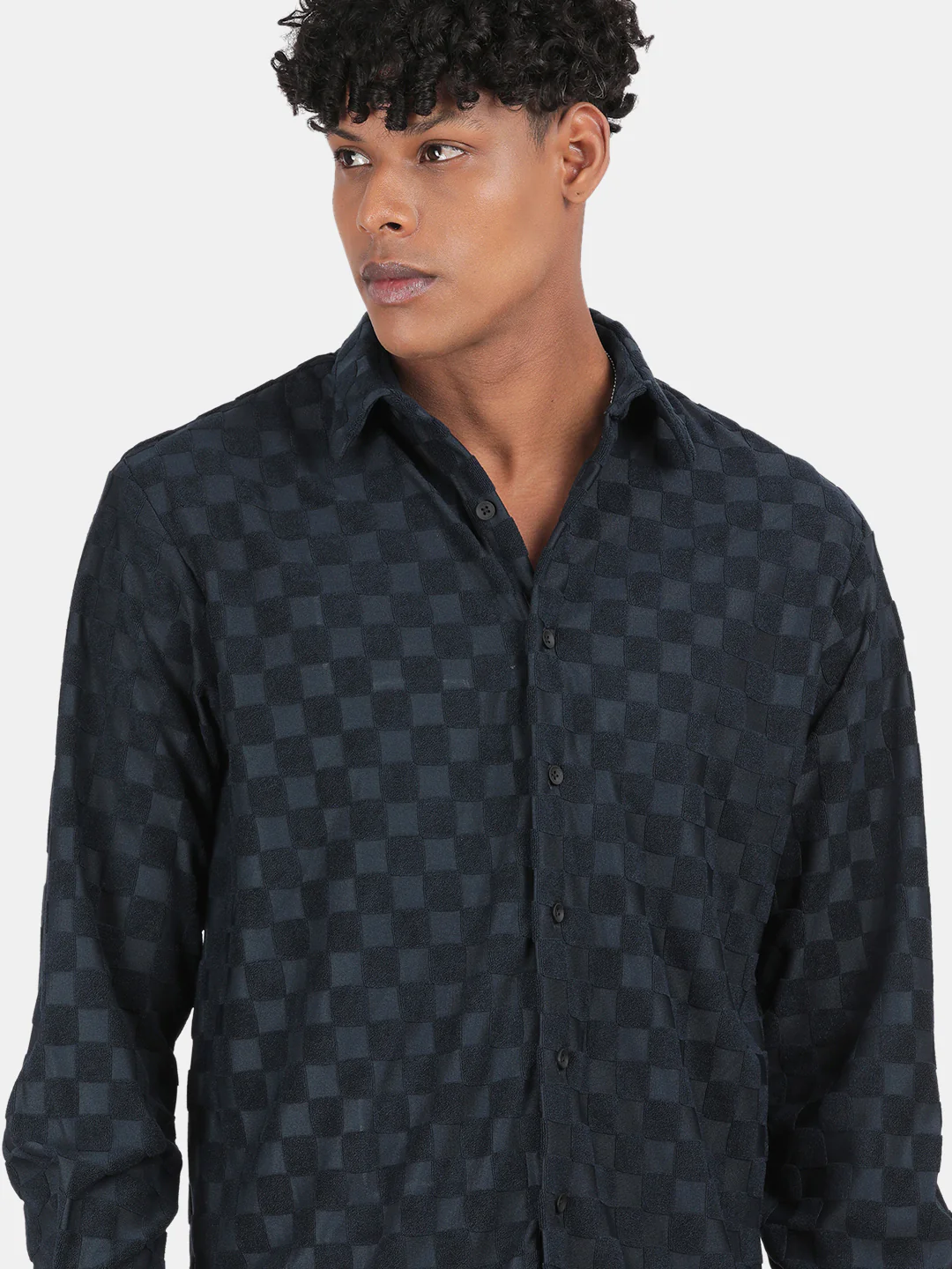 Men Navy Slim Fit Spread Collar Full Sleeve Casual Shirt - Image 4