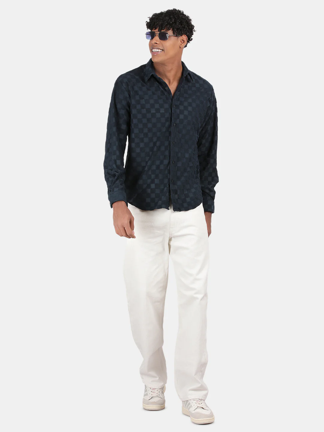 Men Navy Slim Fit Spread Collar Full Sleeve Casual Shirt - Image 5