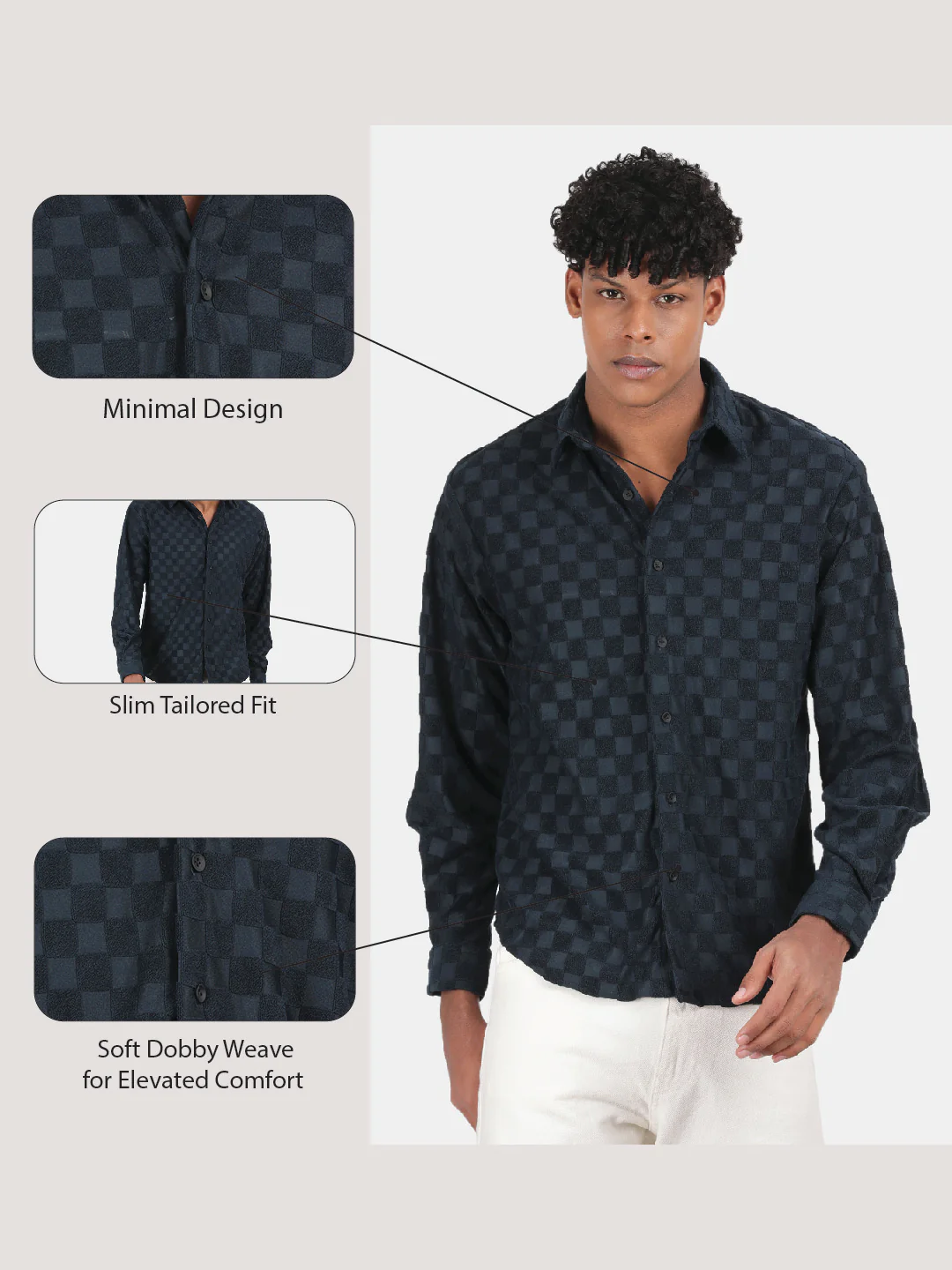 Men Navy Slim Fit Spread Collar Full Sleeve Casual Shirt - Image 6