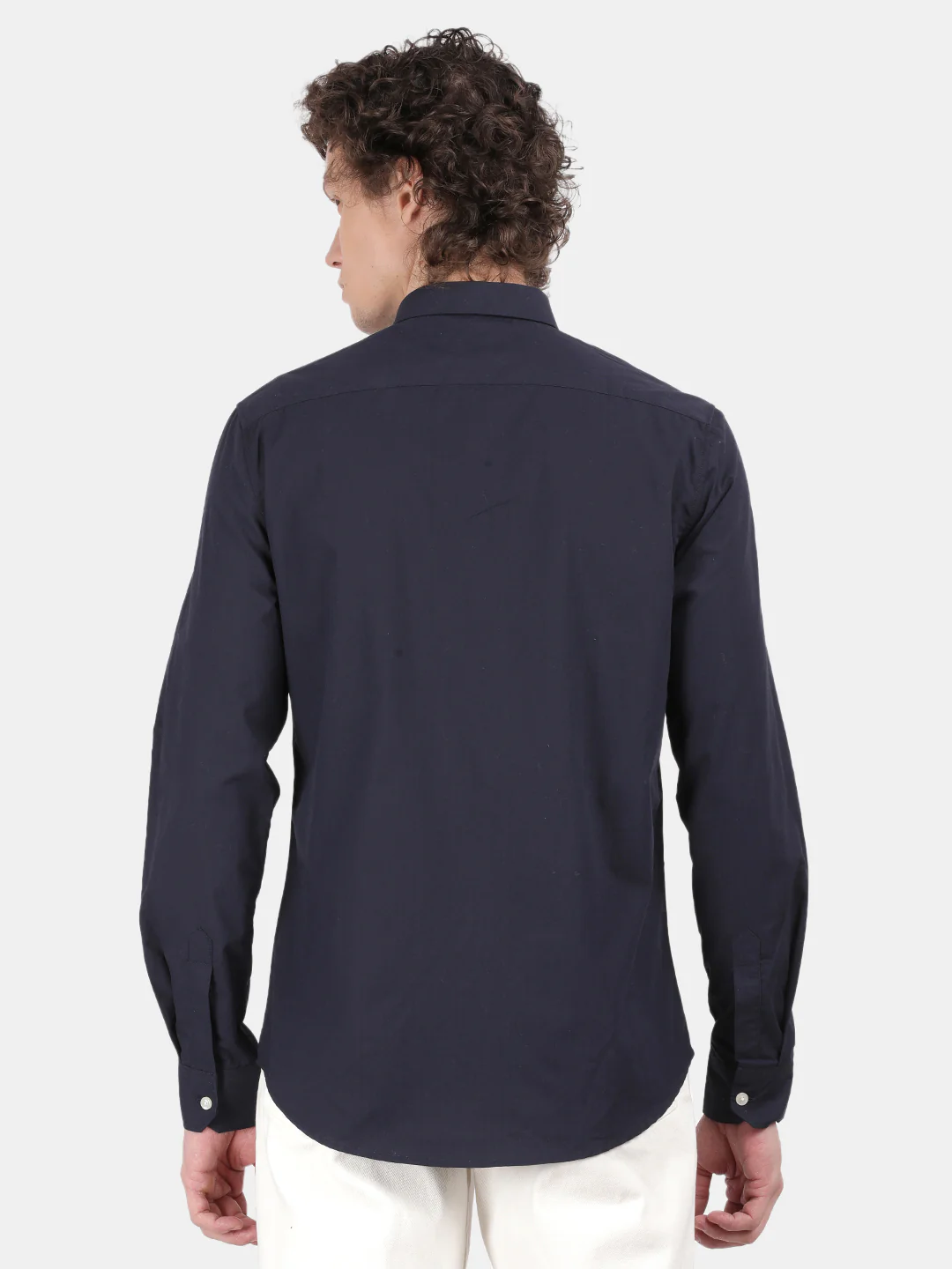 Men Navy Slim Fit Spread Collar Full Sleeve Casual Shirt - Image 2