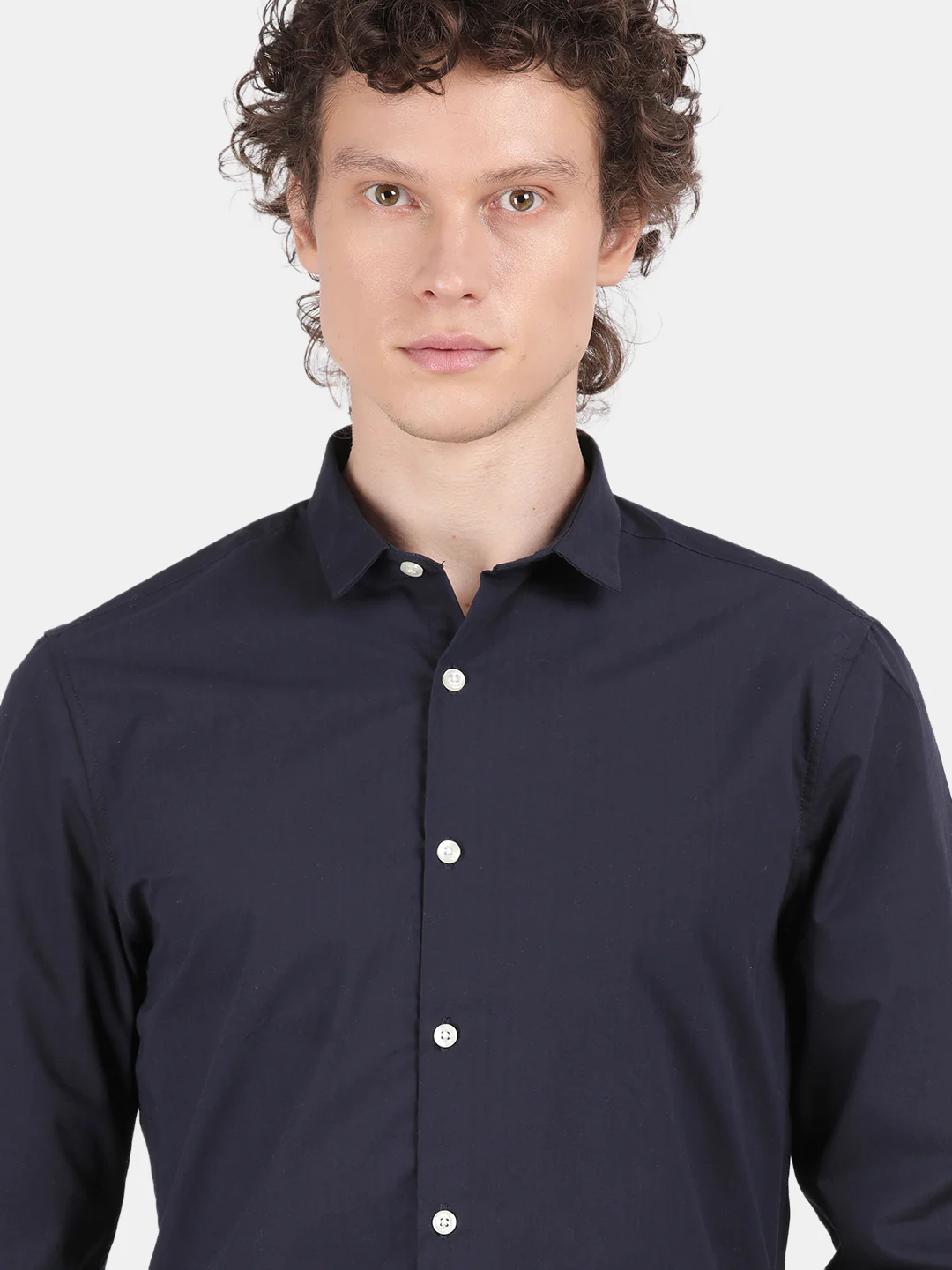 Men Navy Slim Fit Spread Collar Full Sleeve Casual Shirt - Image 6