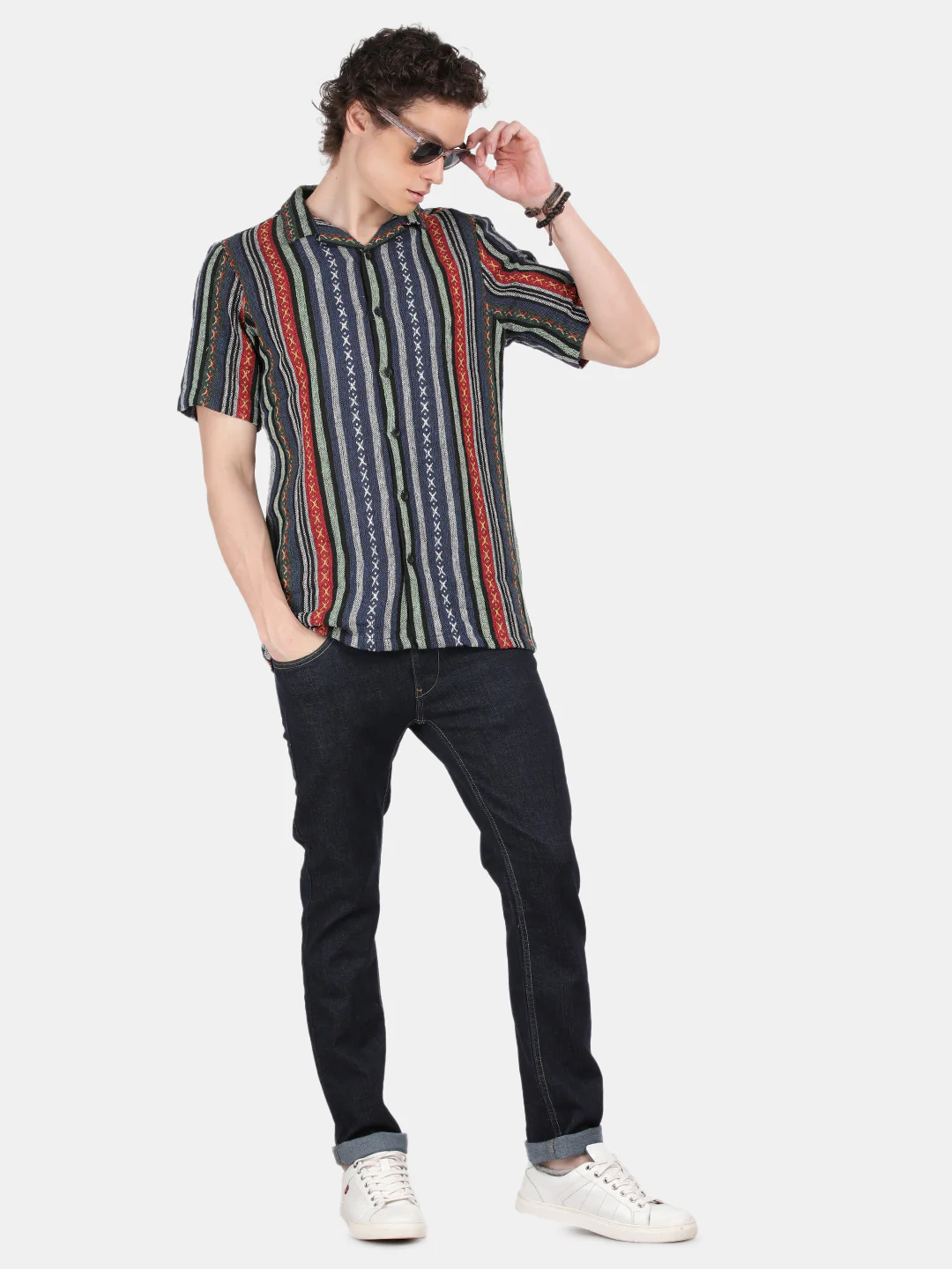 Men Navy Slim Fit Spread Collar Half Sleeve Casual Shirt - Image 2