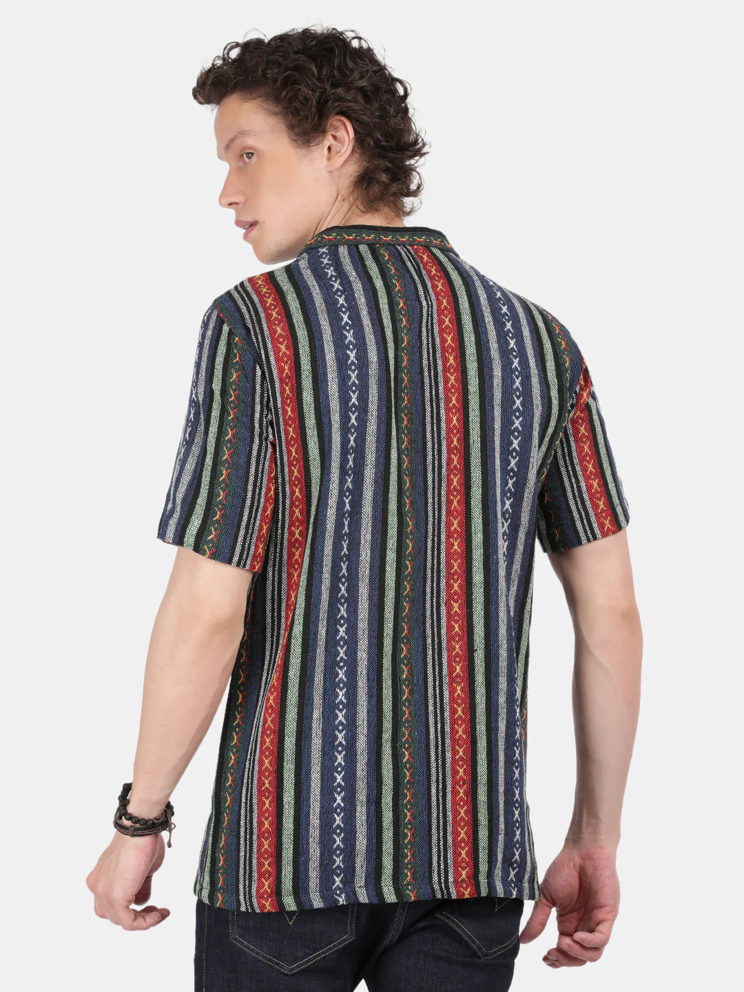 Men Navy Slim Fit Spread Collar Half Sleeve Casual Shirt - Image 3