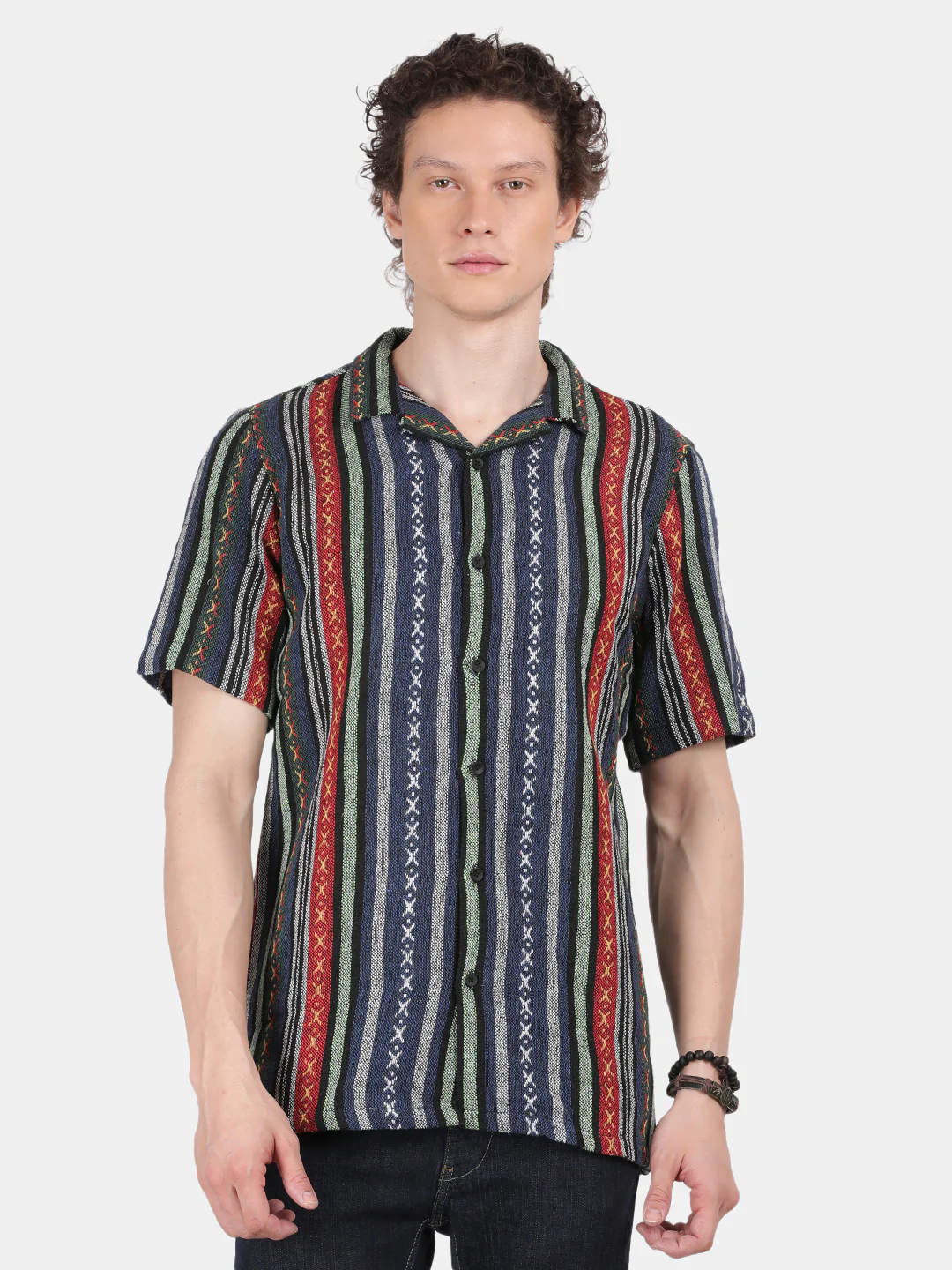 Men Navy Slim Fit Spread Collar Half Sleeve Casual Shirt - Image 4