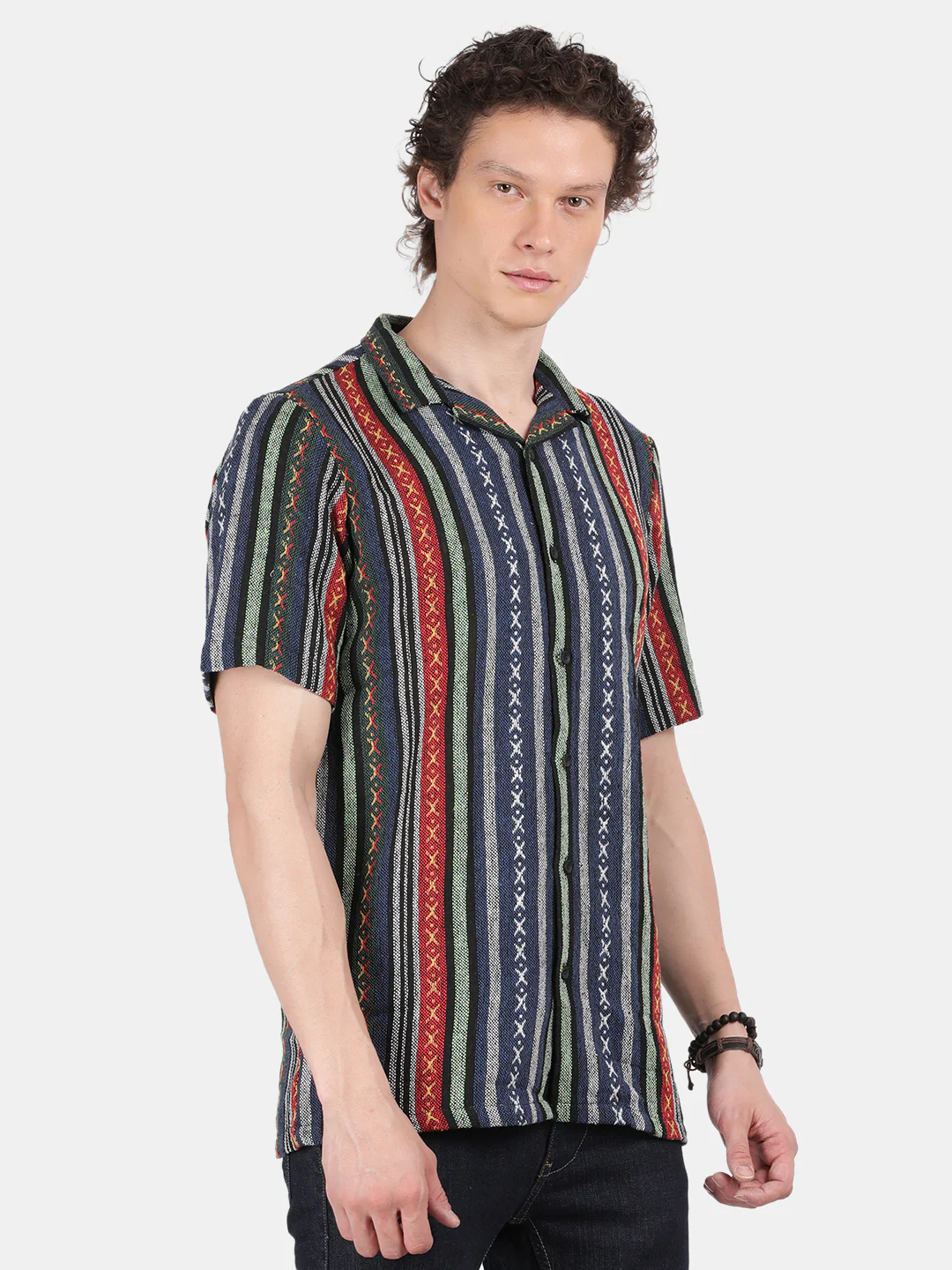 Men Navy Slim Fit Spread Collar Half Sleeve Casual Shirt - Image 5