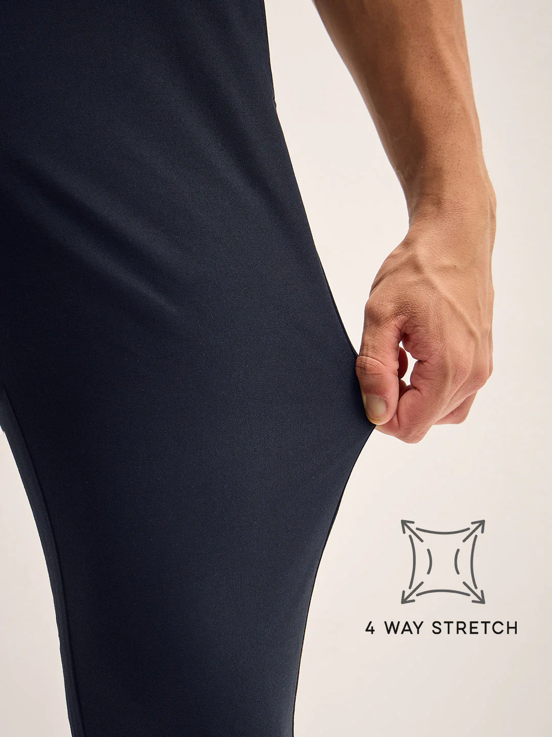 Men Navy Solid 4 Way Stretch Formal Trouser - Image 4